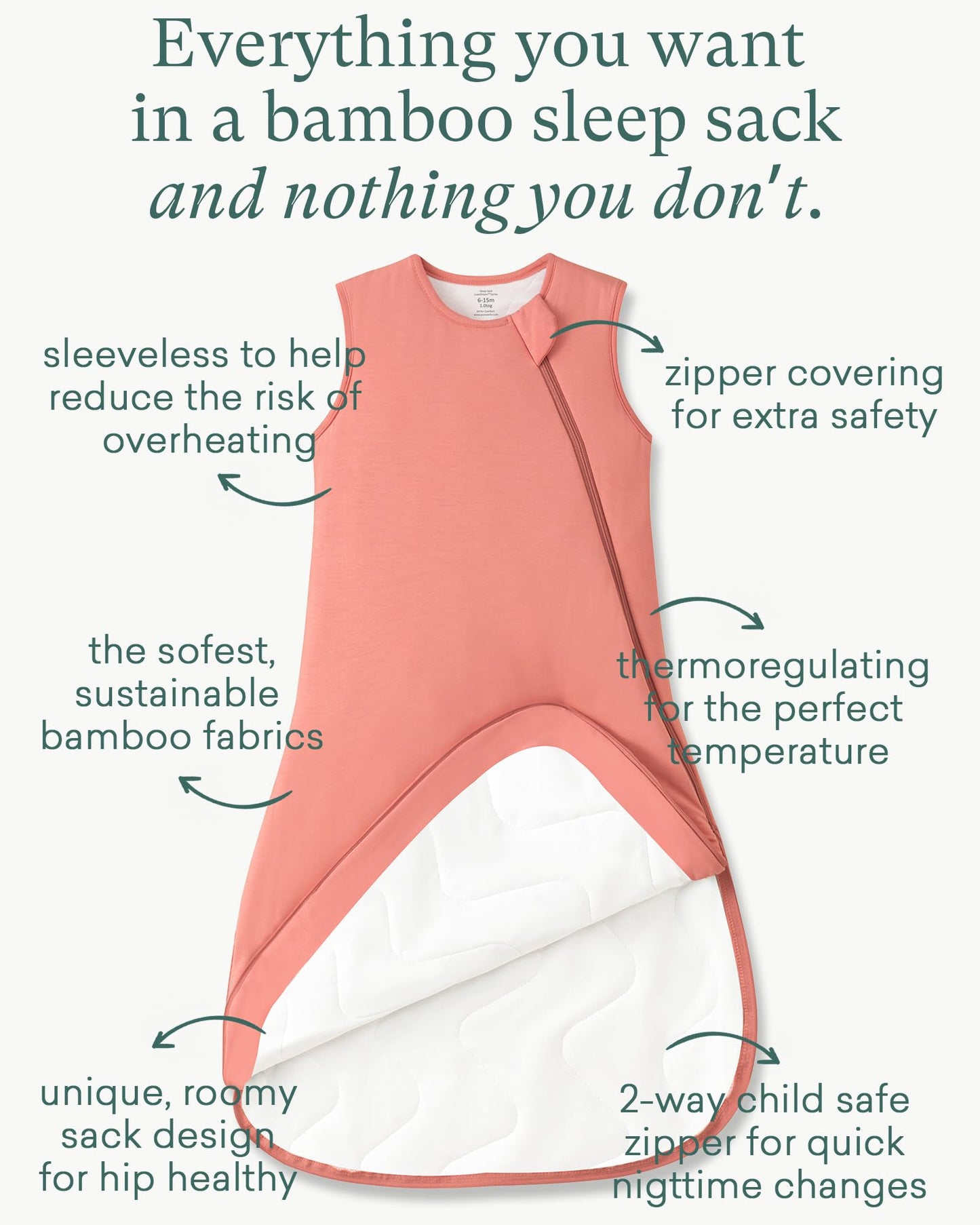 PurComfy Saco de Dormir Supersuave 1.0 TOG, Saco de Dormir Premium de Bambú y Viscosa para Bebé, Saco de Dormir con Cremallera Segura de 2 Vías 0-3 Meses (Coral)