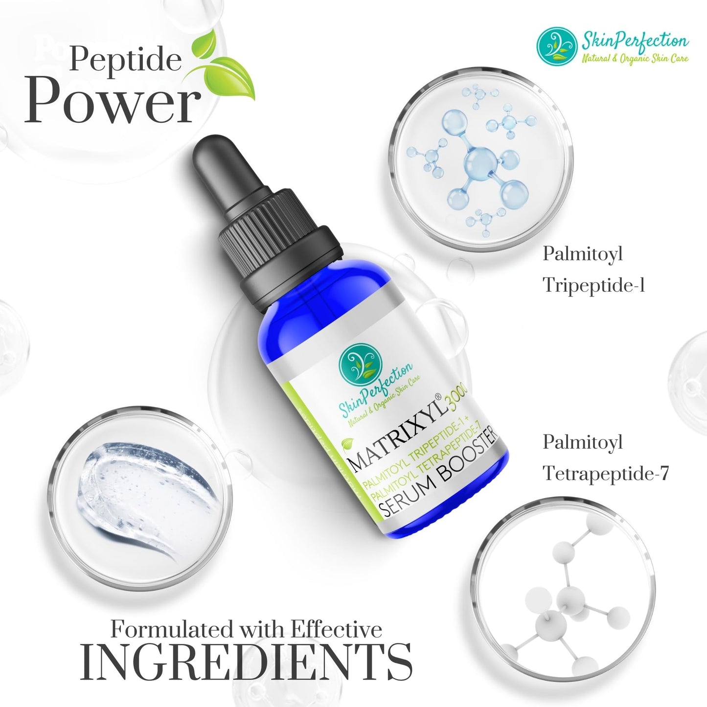 Skin Perfection Matrixyl 3000, Palmitoyl Oligopeptide and Tetrapeptide 7, Reduces the Appearance of Wrinkles and Brings Back a Youthful Look, This Is a Serum Booster to Make Your Own Anti Aging Skincare with Skin Perfection Lotion Making Supplies.