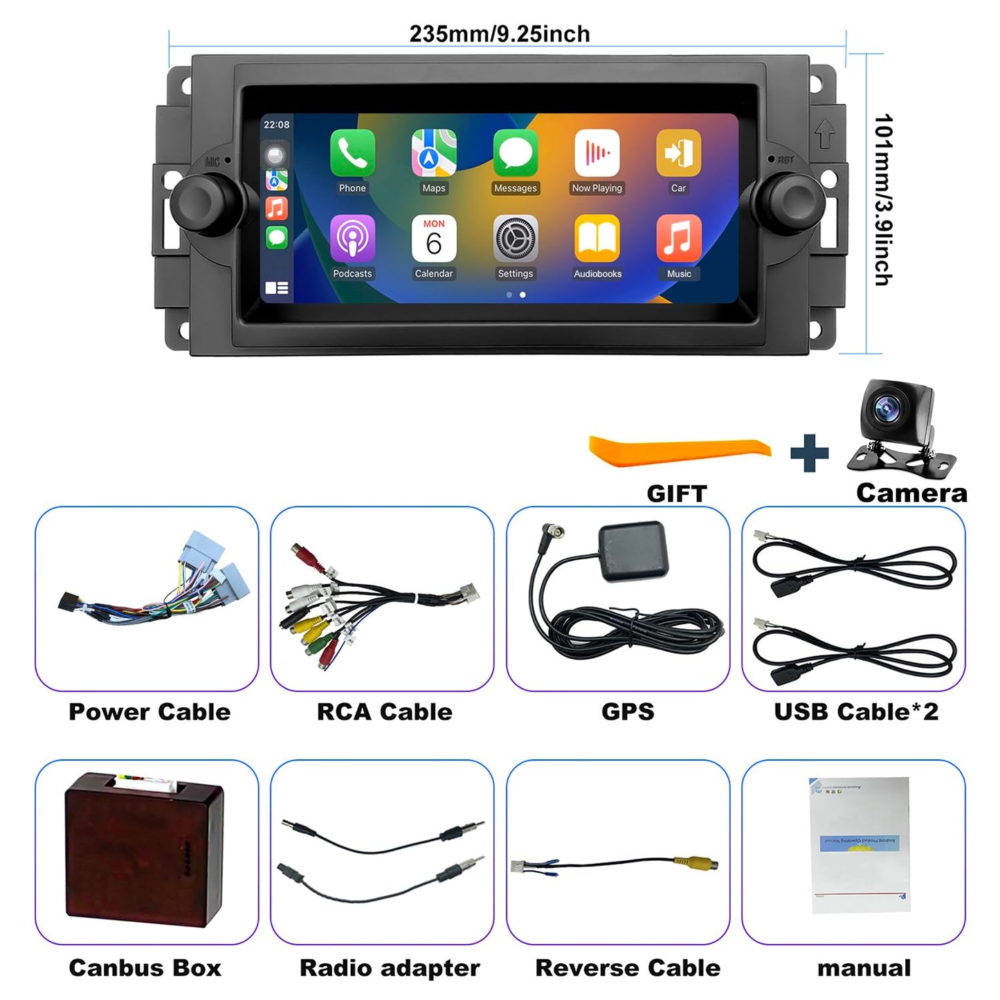 Radio de coche 5GWiFi para Dodge Ram 1500/2500/3500 2006-2008, Durango Charger 2005-2007, Jeep Grand Cherokee 2005-2007, Commander 2006-2010, visualización táctil estéreo inalámbrico Carplay Android