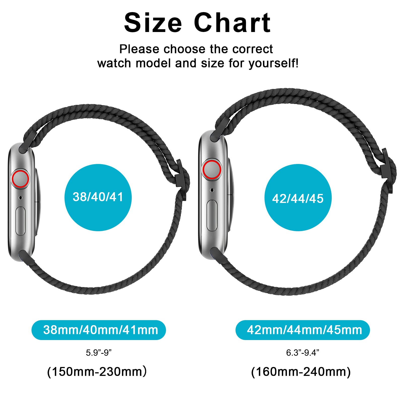 Correa Trenzada Mugust Negro Ajustable para Apple Watch 38mm/40mm/41mm para Mujer y Hombre