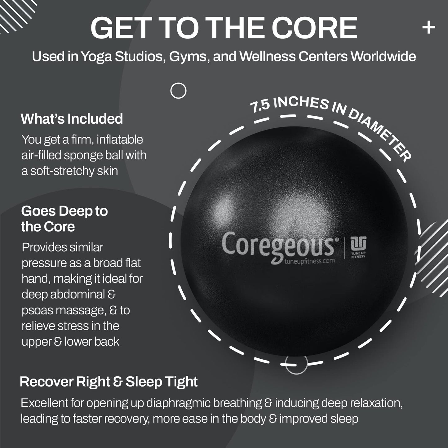 Pelota de Terapia Tune Up Fitness Graphite Coregeous para Masaje Abdominal y Liberación Miofascial