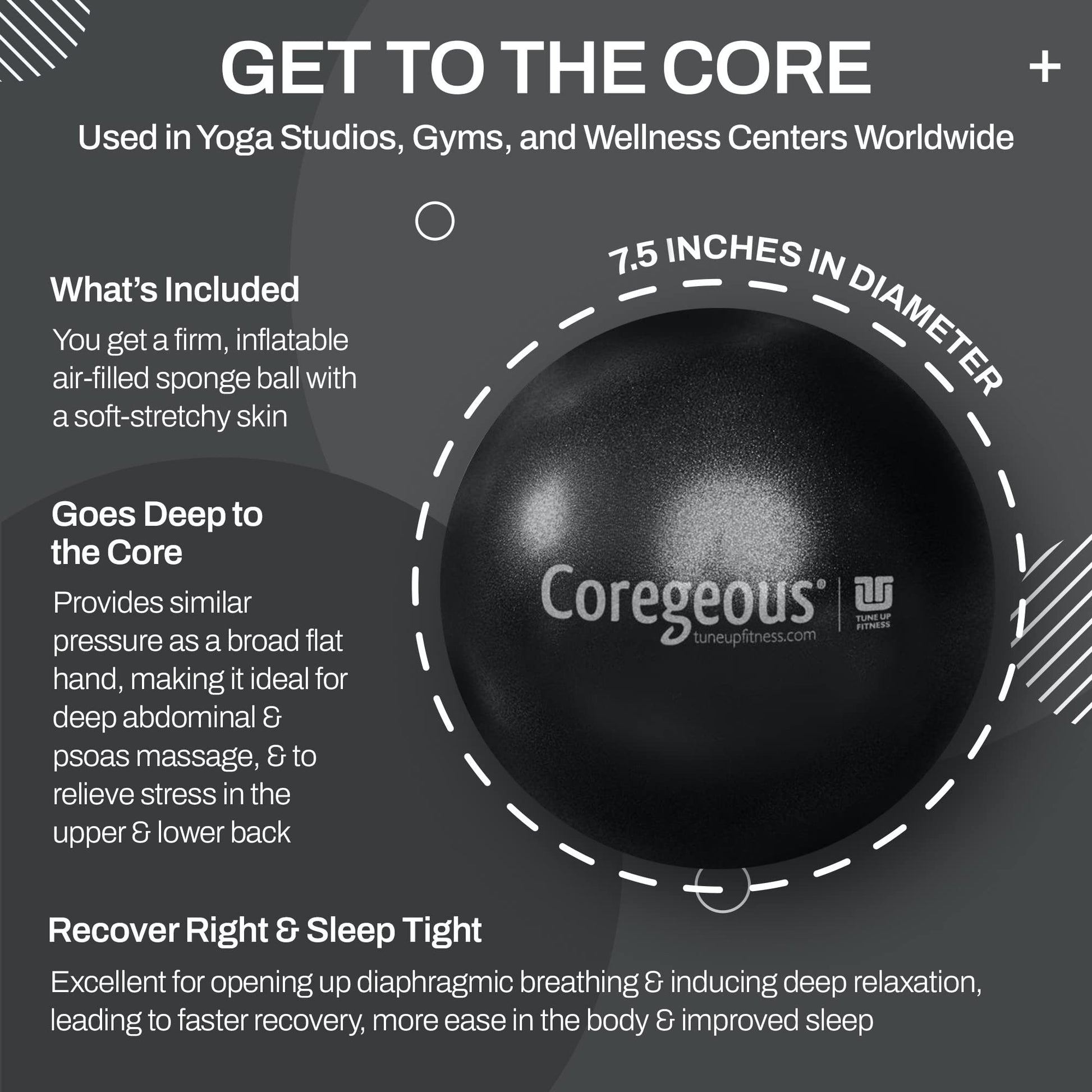 Pelota de Terapia Tune Up Fitness Graphite Coregeous para Masaje Abdominal y Liberación Miofascial