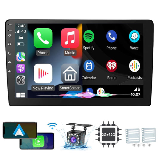 FINYQBET Autoestéreo para Carro de Pantalla Doble DIN de 10 Pulgadas con CarPlay, Android Auto, Sistema Android, WiFi, GPS, Bluetooth, Mirror Link y Cámara de Visión Trasera