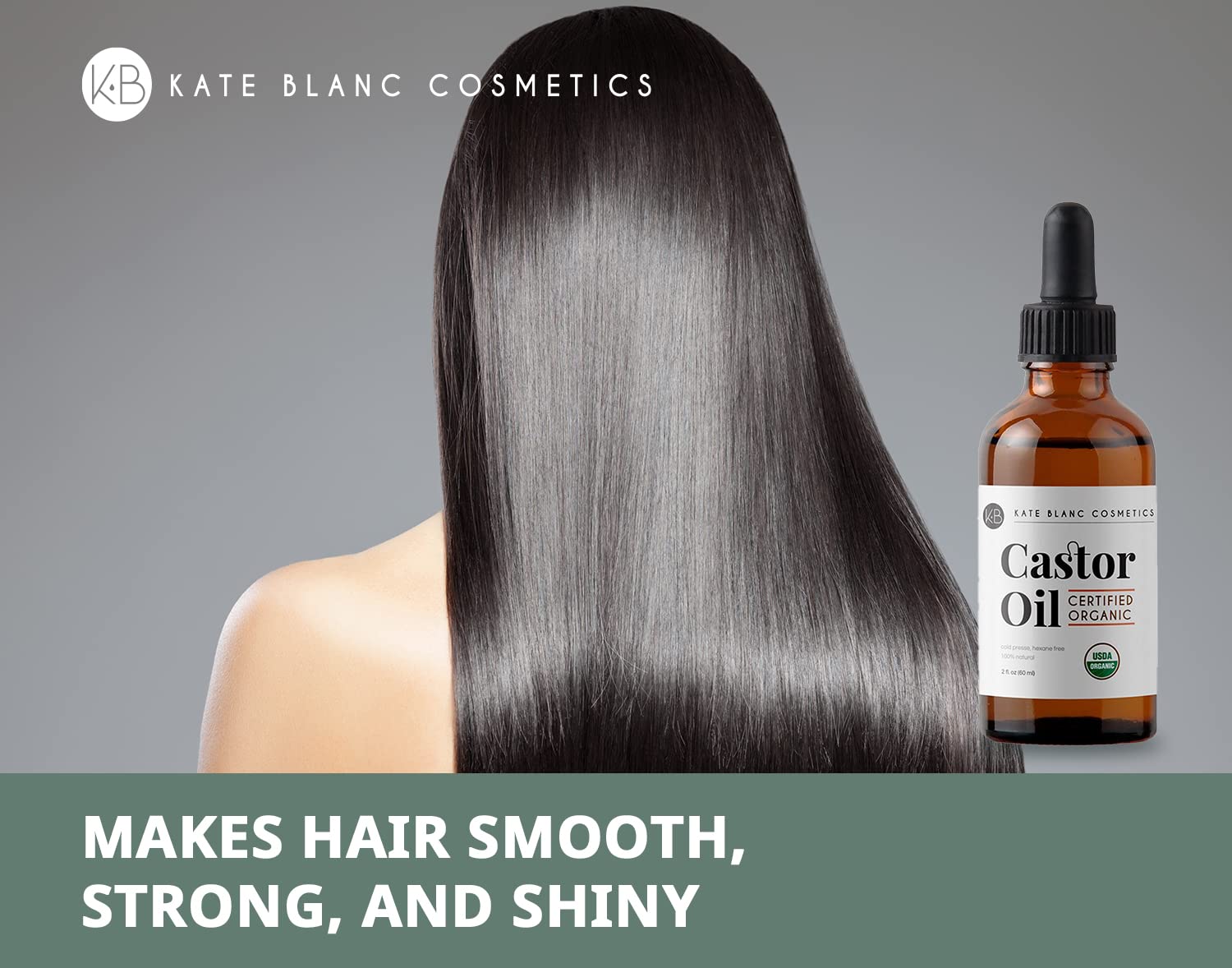 Castor Oil (2oz), USDA Certified Organic, 100% Pure, Cold Pressed, Hexane Free by Kate Blanc. Stimulate Growth for Eyelashes, Eyebrows, & Hair. Skin Moisturizer. FREE Starter Kit. 1-Year Guarantee.