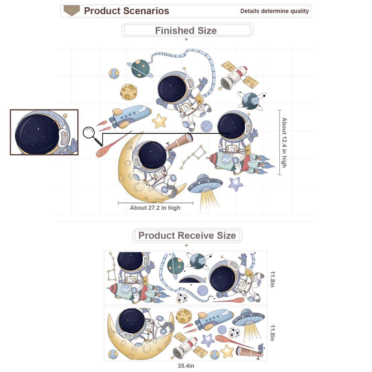 DILIBRA - Calcomanías de pared para astronautas con diseño de planeta, paseo espacial, decoración de pared de vinilo extraíble, de dibujos animados, astronauta cosmonauta para niños, recámara y sala