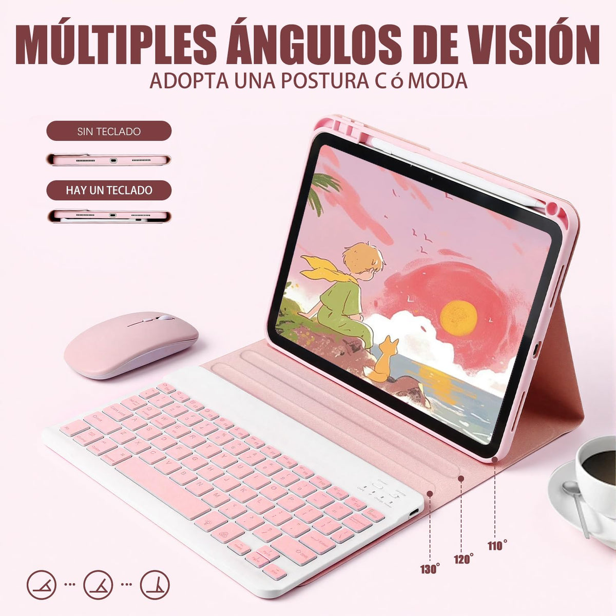 Funda Teclado iPad 10 y 11 Generación LUIOOXEIM Rosa Retroiluminación 7 Colores y Ratón para Mujer