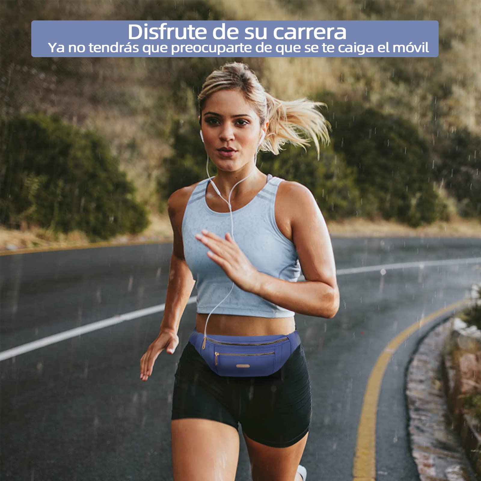 Cangurera PKDEF Negra Deportiva con Cinturón Impermeable Ajustable para Mujer