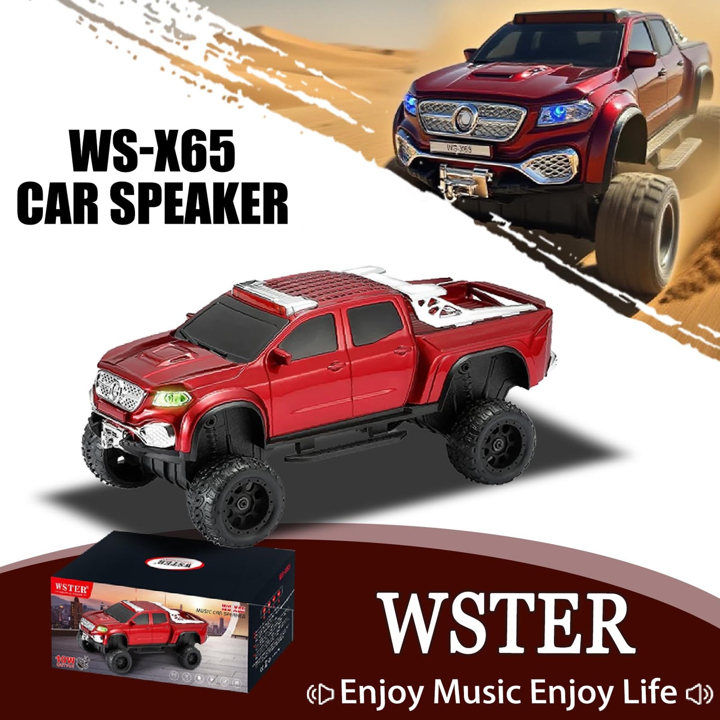 WSTER WS-X65 - Altavoz Bluetooth para camioneta todoterreno, color rojo