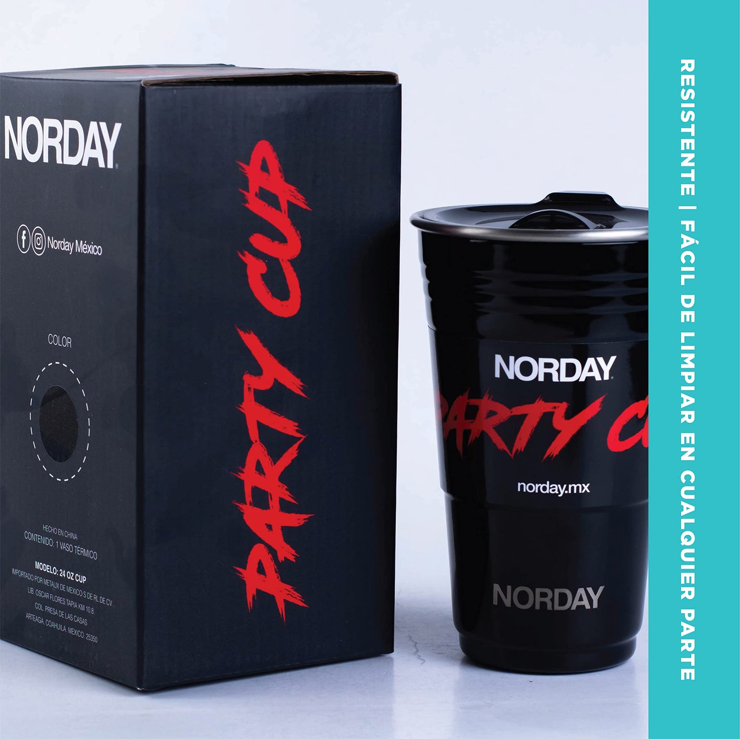 Termo de Acero Inoxidable Norday Negro con Tapa Antiderrame Doble Pared Reutilizable Mantiene Temperatura Hasta 24 Horas