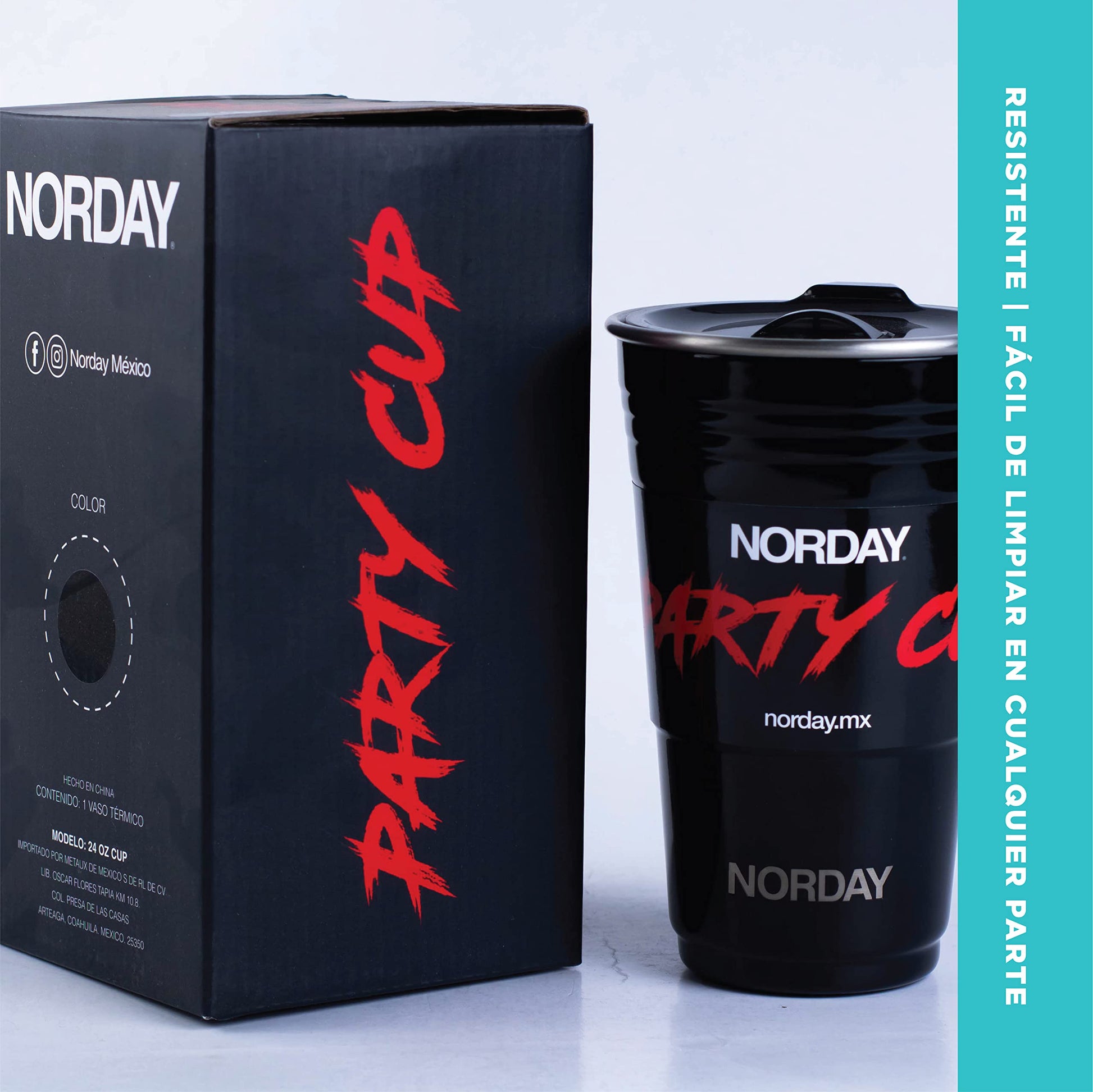 Termo de Acero Inoxidable Norday Negro con Tapa Antiderrame Doble Pared Reutilizable Mantiene Temperatura Hasta 24 Horas