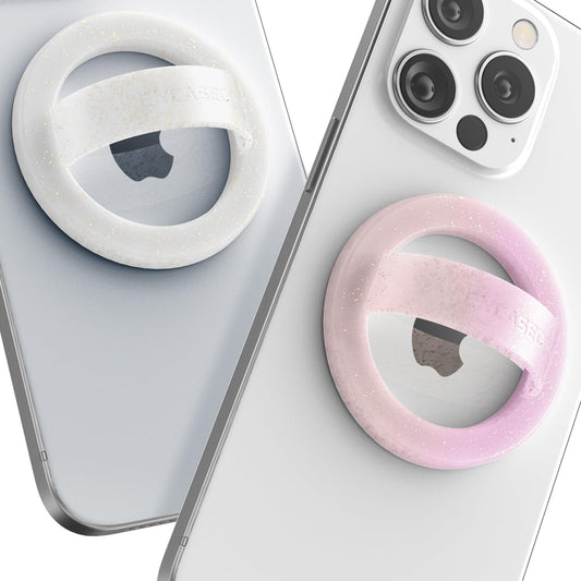 Soporte Magnético para Teléfono iPhone Rosa Brillante y Degradado con Agarre de Bucle y Anillos de Silicona (Compatible con MagSafe, Paquete de 2)