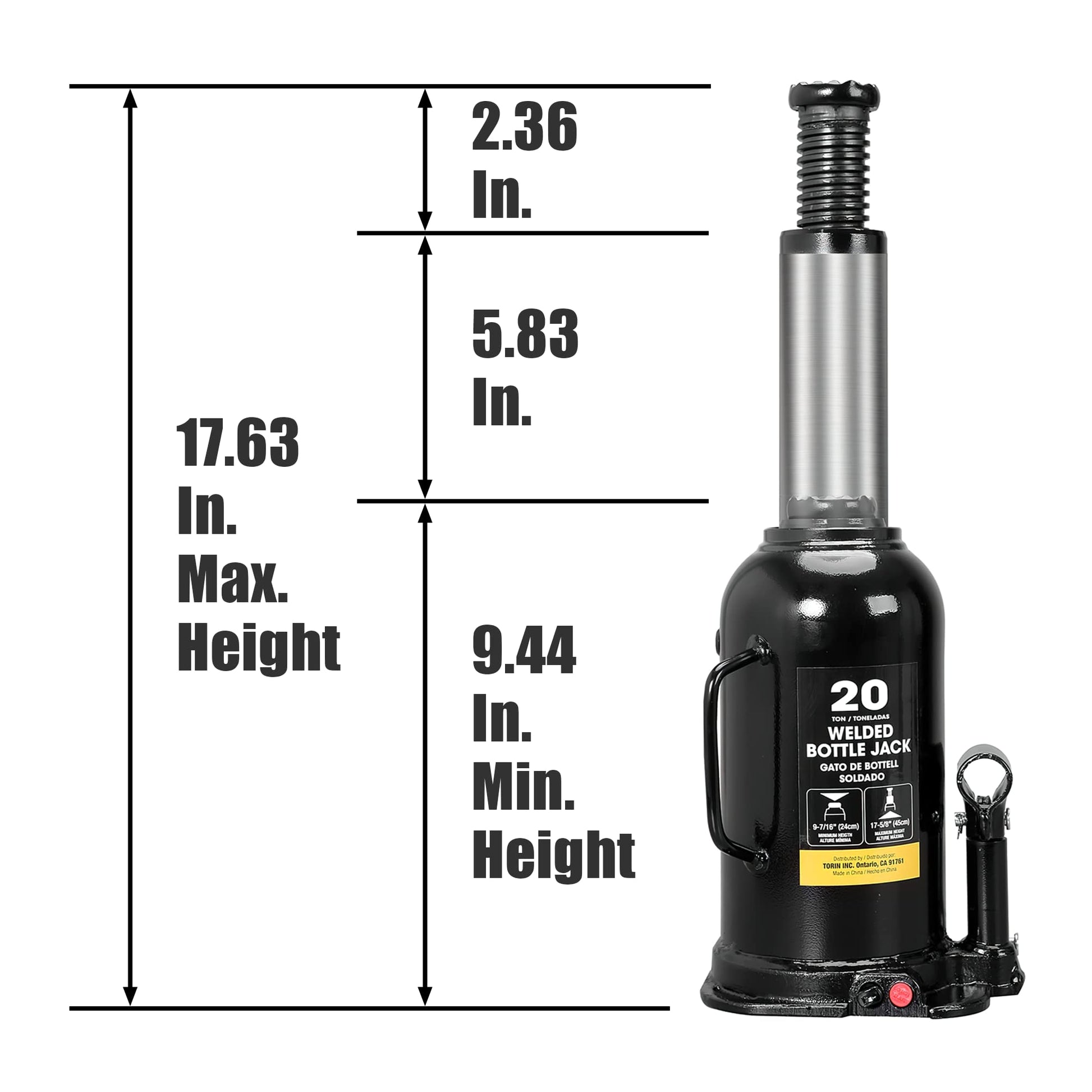Torin AT92003BB - Gato de Botella Soldado hidráulico de 20 toneladas (40 Libras), Color Negro