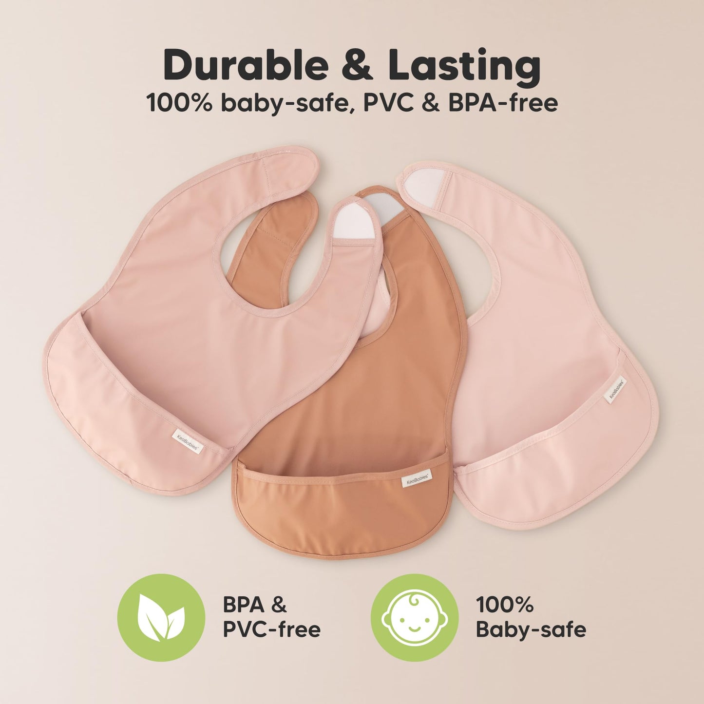 KeaBabies Paquete de 3 baberos impermeables para comer - Baberos ligeros con colector de alimentos, a prueba de desorden, para bebés y niñas de 6 a 36 meses