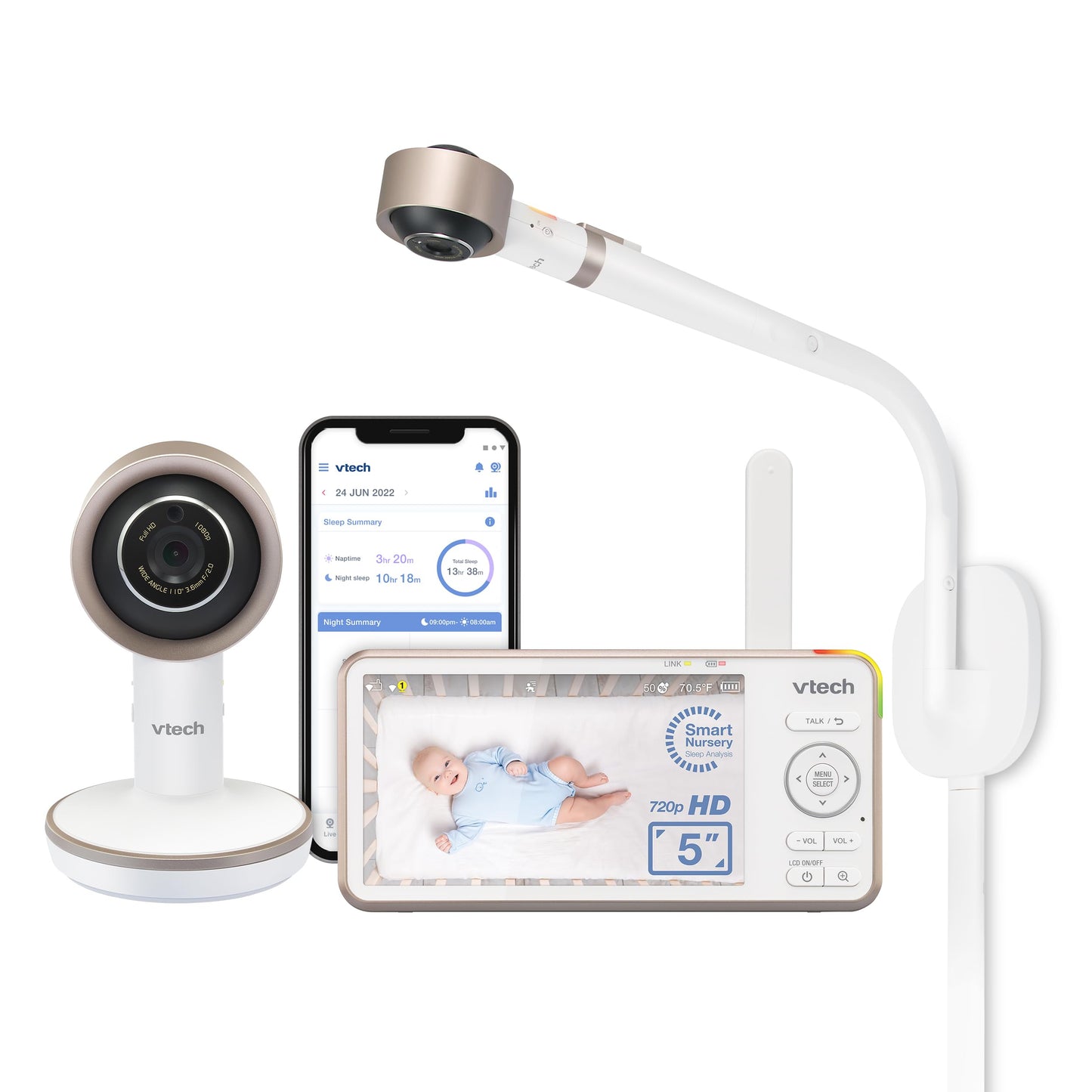 Monitor Inteligente para Bebé VTech V-Care Blanco 5 Pulgadas Acceso Remoto Detecta Inteligencia