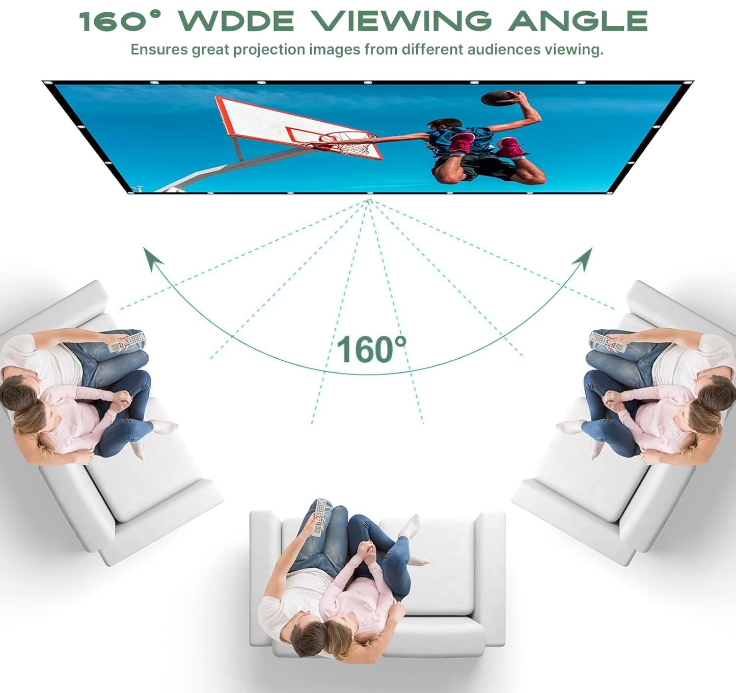 AAJK - visualización de proyección para Exteriores de 150 Pulgadas, Lavable, 16:9, Plegable, Antiarrugas, portátil, para Cine en casa, Exterior, Soporte para Interiores y Exteriores, proyección de
