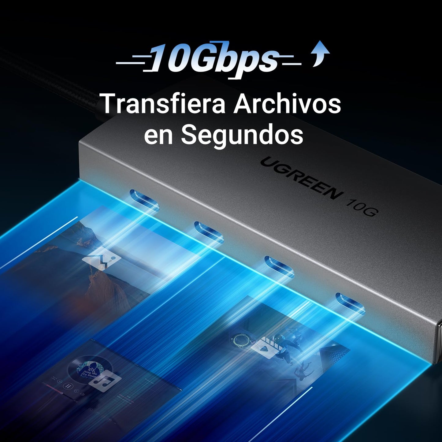 Hub USB C UGREEN 3.2 Gris con 10Gbps y 4 Puertos Compatible con MacOS, iOS, Windows y Android