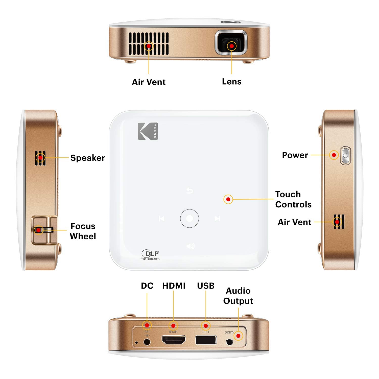 KODAK Luma 350 Proyector inteligente portátil | Potente proyector de video recargable Ultra HD Android 6.0 - Incluye funda suave