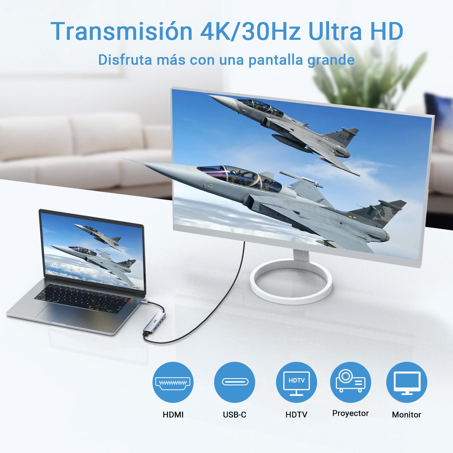 atolla USB C HUB, 7 en 1 Adaptador USB C a HDMI 4K, 100W PD Carga, 3 x USB 3.0, Lector de Tarjetas SD/Micro SD, Compatible con MacBook Pro (Thunderbolt 3), XPS y Más Dispositivos Tipo C