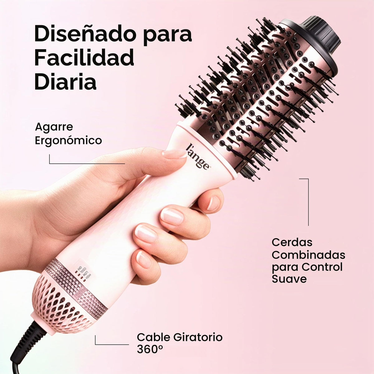 Cepillo Secador L'ANGE HAIR Titanio 2 en 1 Le Volume Ovalado Antifrizz para Cabello