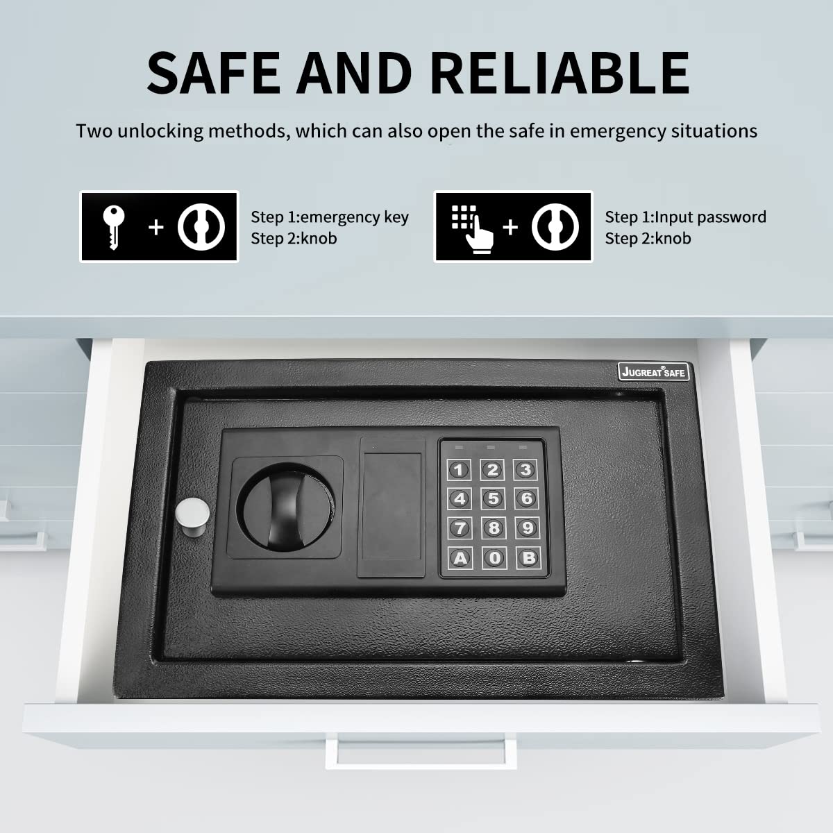 JUGREAT - Cajón de apertura superior con luz de inducción, seguridad digital electrónica, construcción de acero oculta con cerradura, para oficina en casa, hotel y negocios