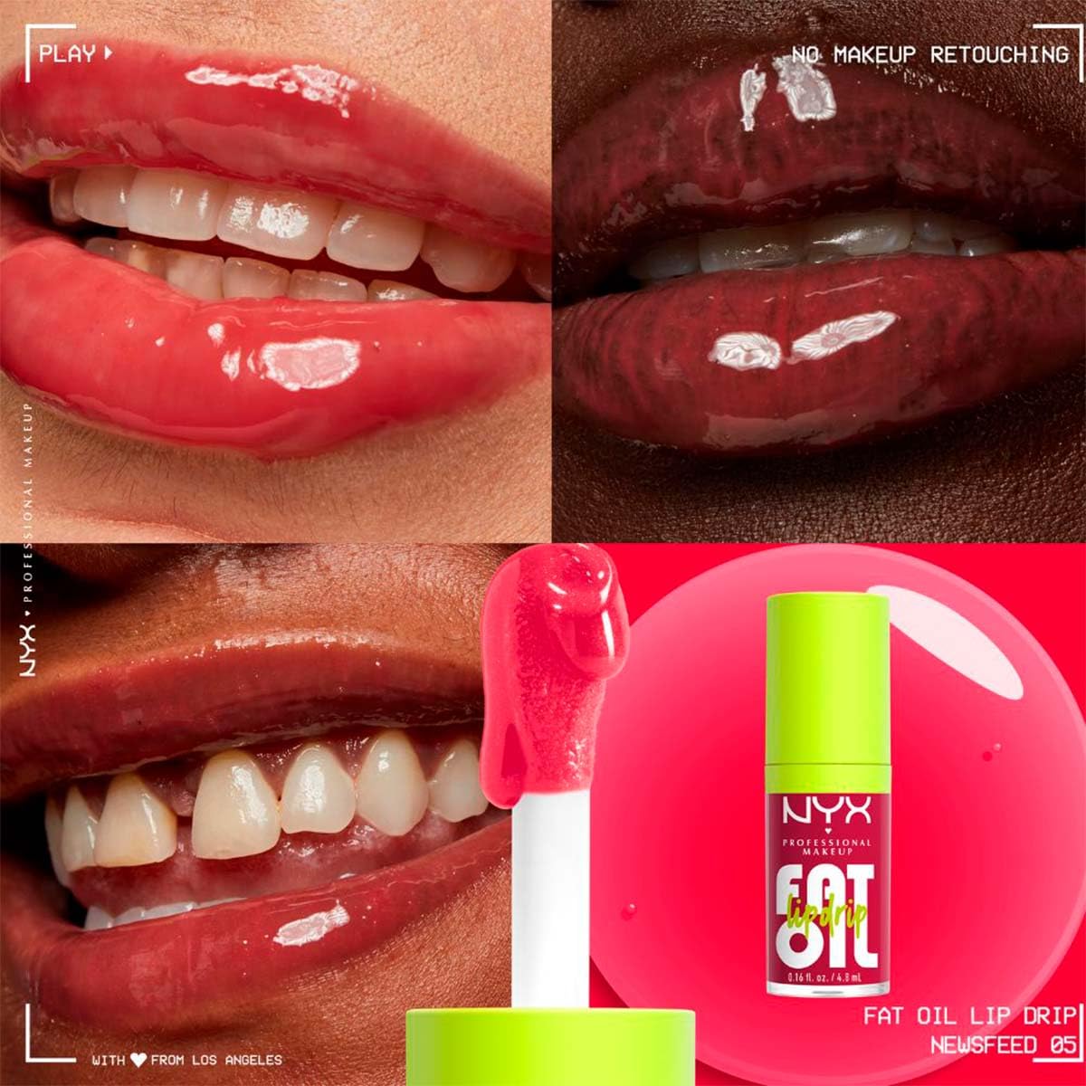 NYX Professional Makeup, Fat Oil Lip Drip Gloss, 4.8ml. Tono: News Feed. Brillo labial hidratante con efecto jugoso hasta por 12 horas. Infusionado con aceite de aguacate, mora y frambuesa para una sensación no pegajosa. Fórmula vegana.