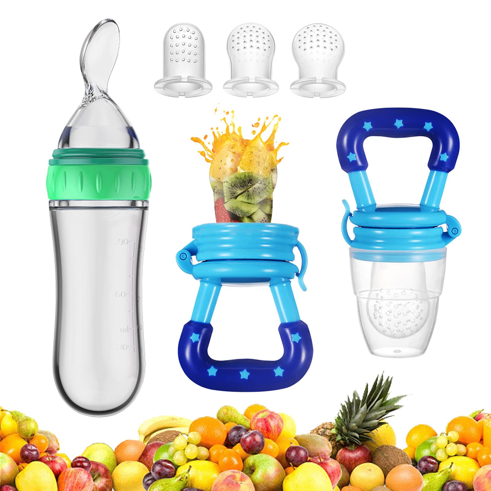 Juego de Chupón Alimentador para Bebé, Azul, de Silicona Libre de BPA