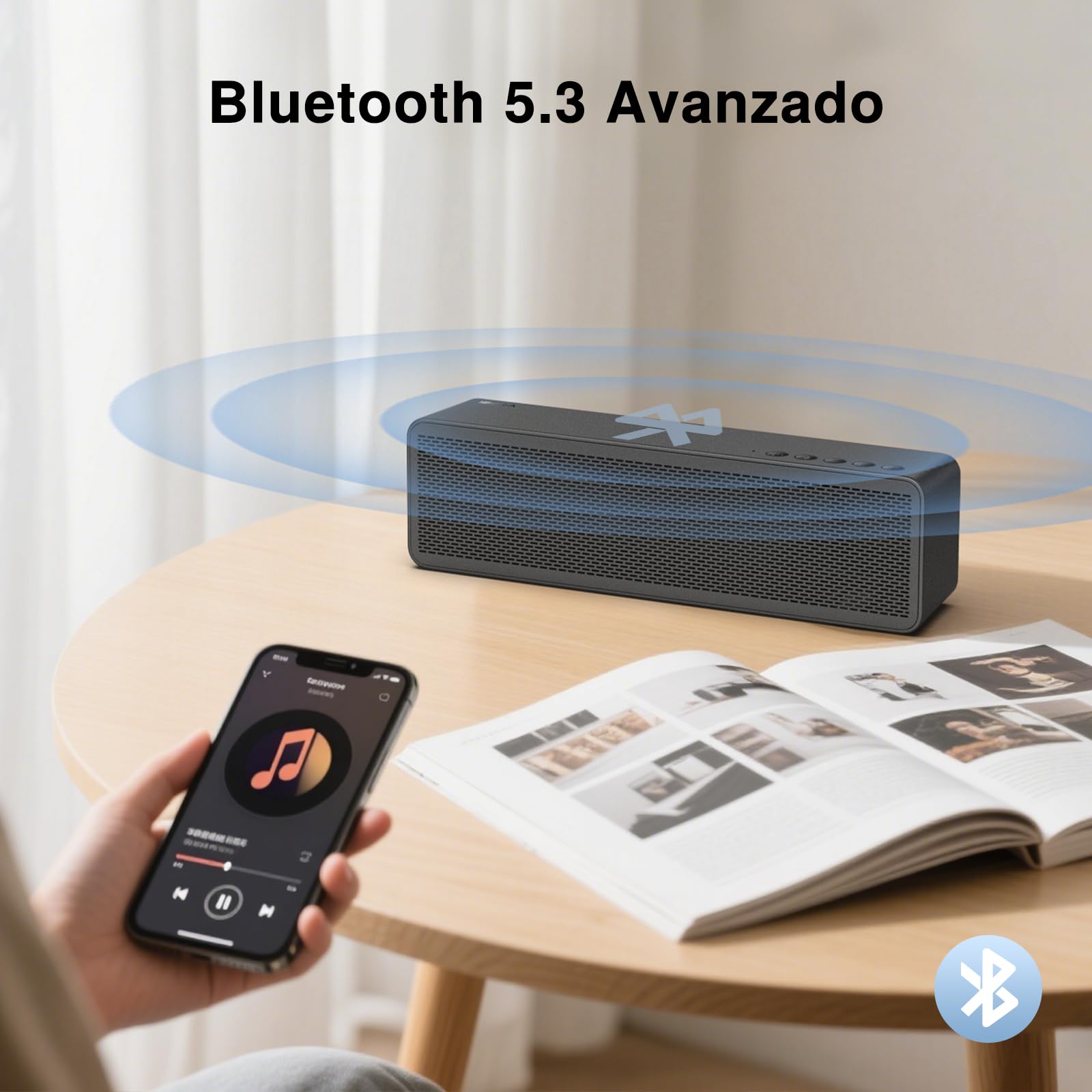 Barra de Sonido Bocina Bluetooth 20W Negro con Batería 2400mAh Inalámbrica para Interior y Fiesta