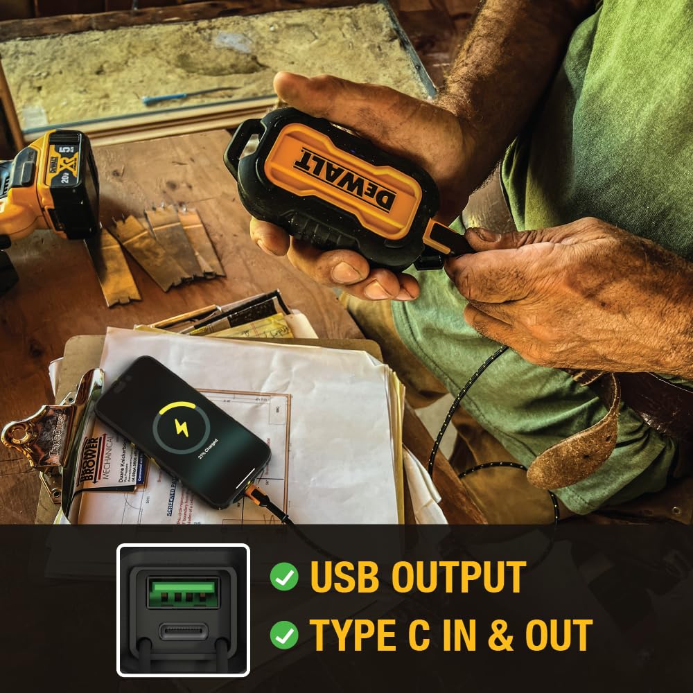 DEWALT Cargador portátil, Power Bank, batería de 10.000 mAh con Puerto USB-C para iPhone 15/15 Plus/15 Pro/15 Pro MAX, iPhone 14/13, Samsung Galaxy.
