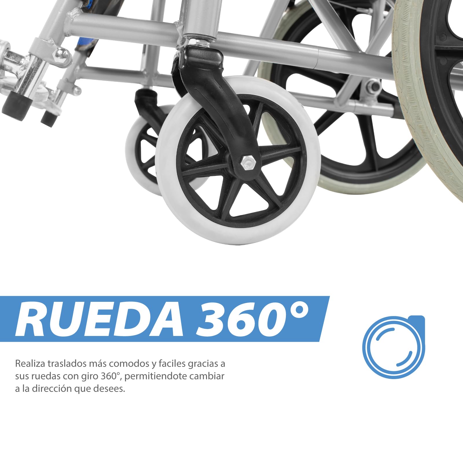 Silla De Ruedas Ligera ONOF Azul Todos Terrenos Con Freno de Mano para Adulto y Adulto Mayor