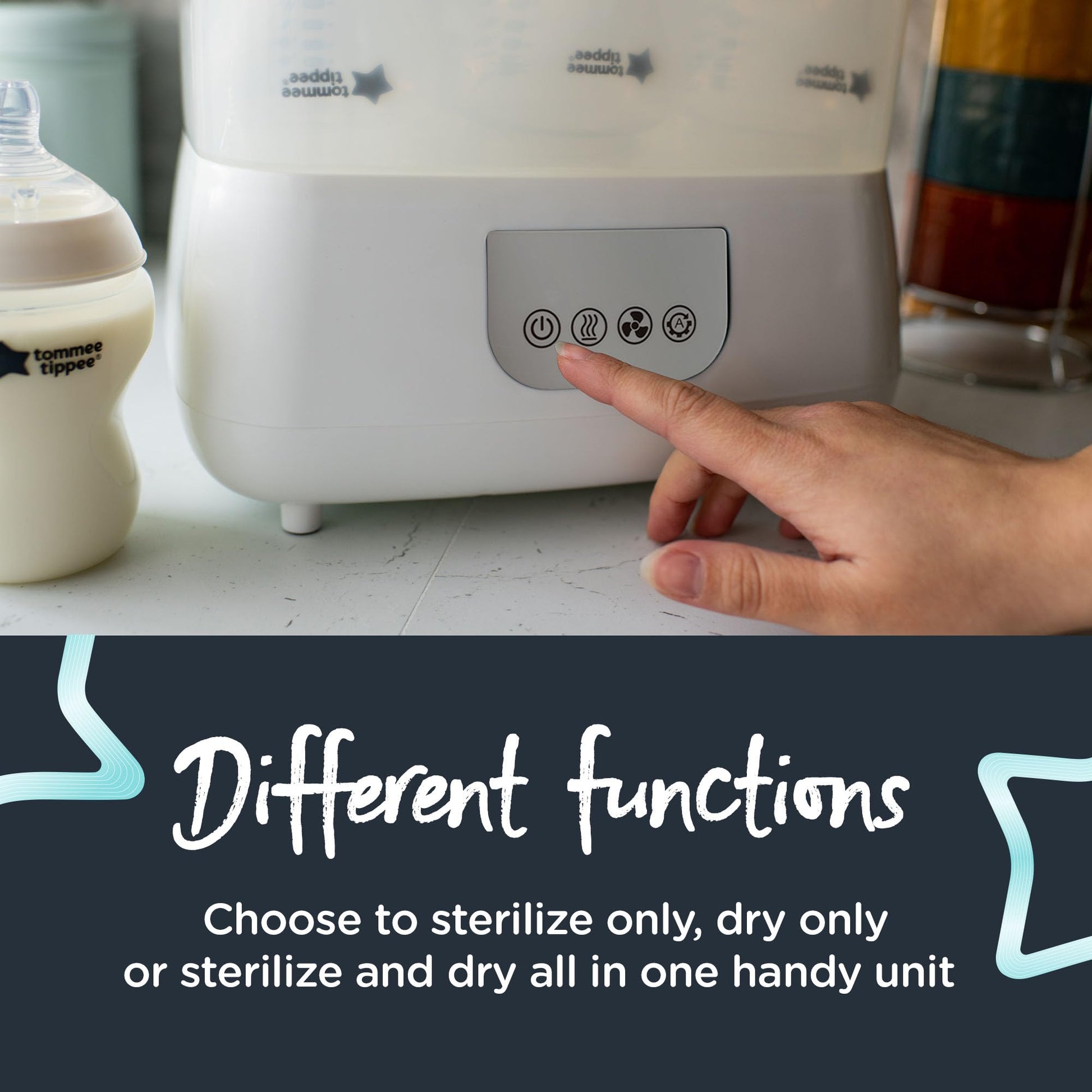 Esterilizador Eléctrico de Vapor Tommee Tippee Blanco con Secador para Biberones y Accesorios de Bebé