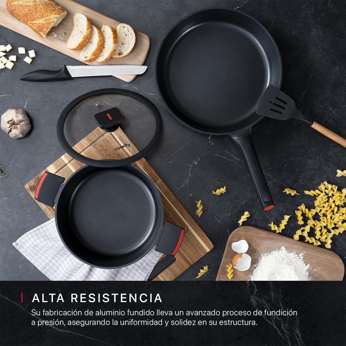 Cookify Set de Sarten y Cacerola de Aluminio con Revestimiento Antiadherente para todo tipo de estufas (3 piezas - 30 y 24 cm)