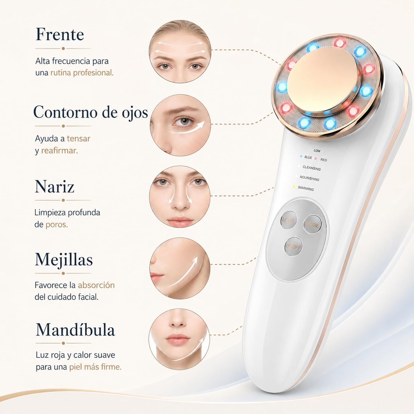 Masajeador Facial Eléctrico,Dispositivo de Belleza Facial,7 en 1 Máquina con Frío Calor Fototerapia Roja y Cuidado de Ojos,Limpieza Profunda,Mujer Portátil Recargable USB Regalo para Mujer