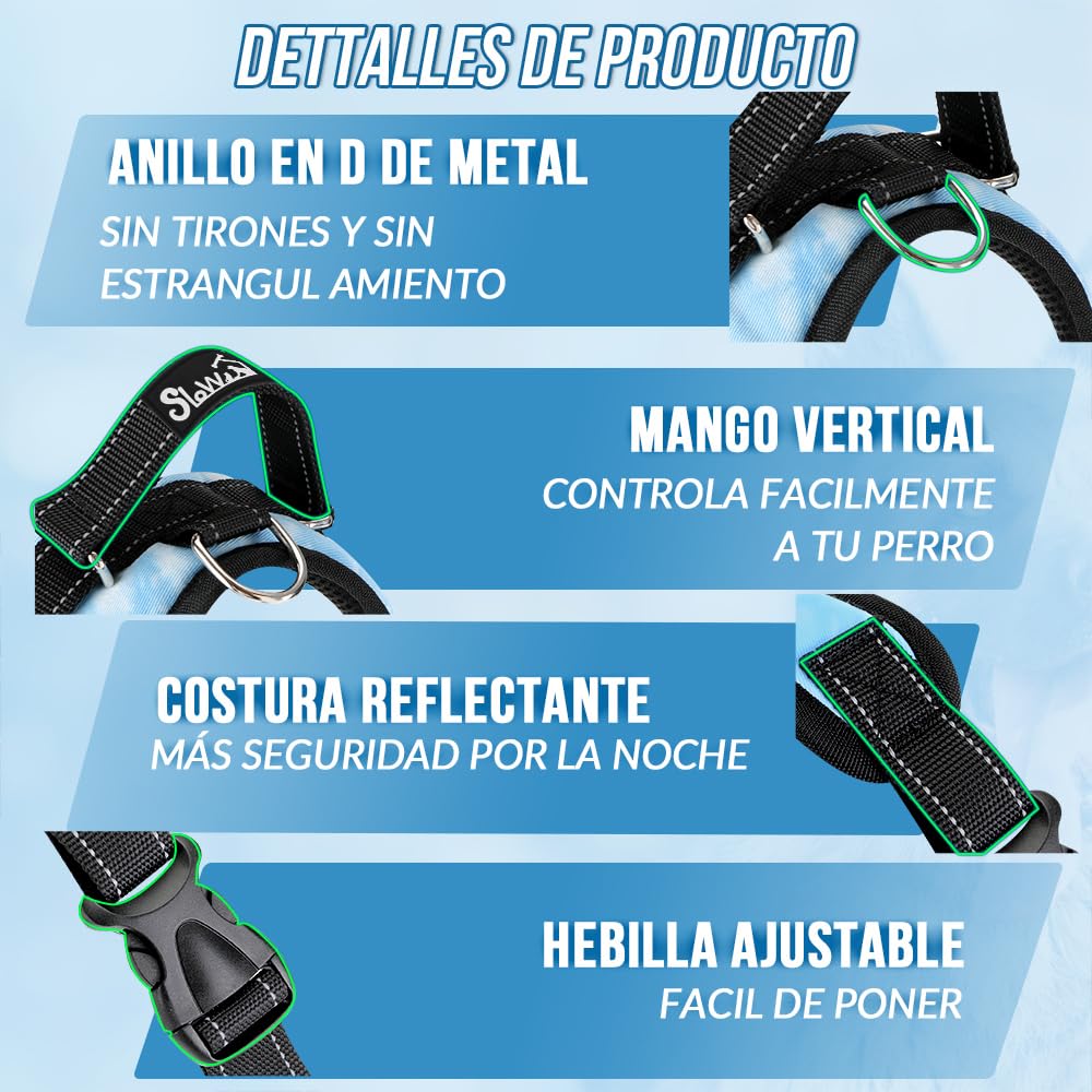 Arnés para Perro SlowTon Celeste Reflectante Ajustable Transpirable