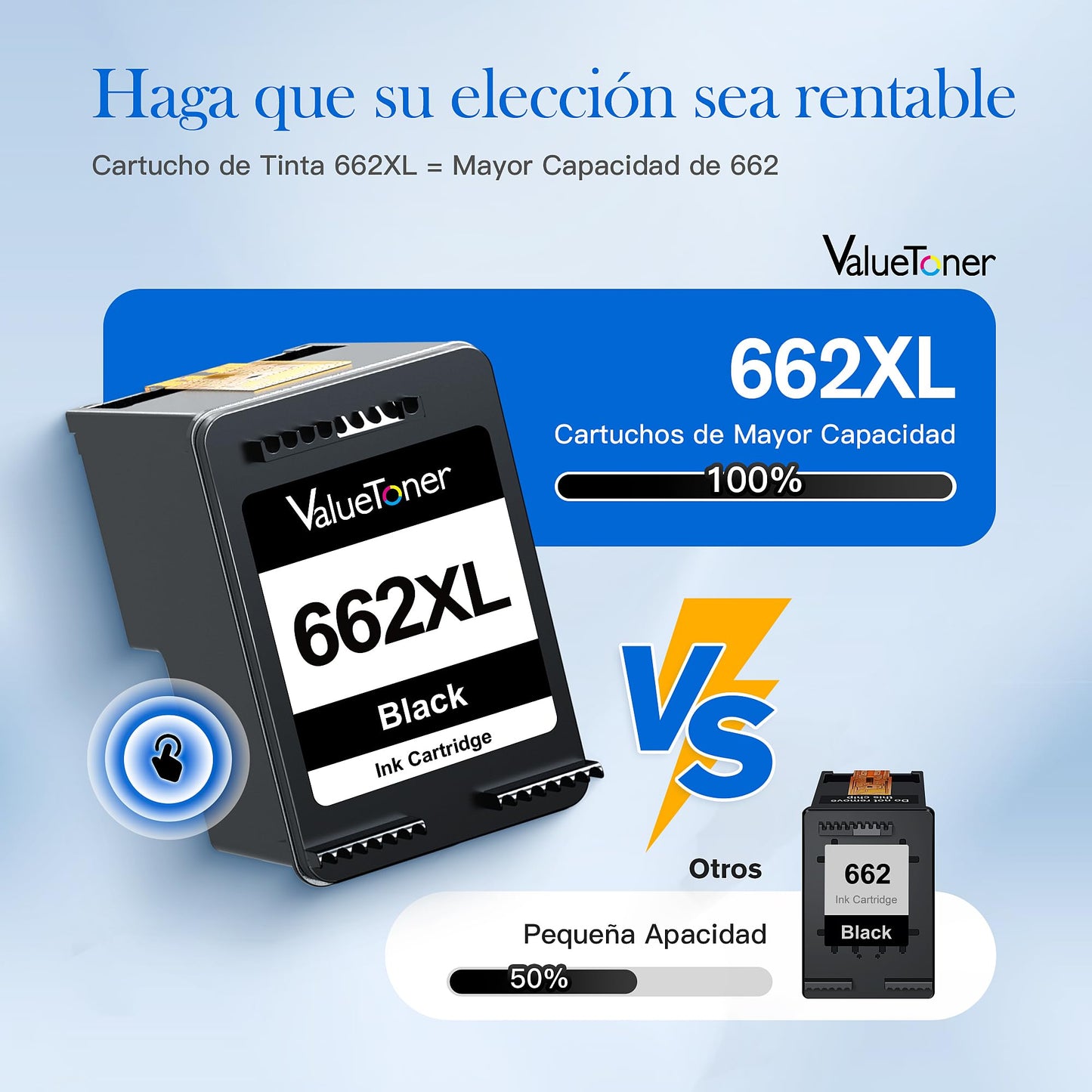 Cartucho de Tinta Valuetoner Negro Mayor Capacidad Compatible con HP 662XL para HP DeskJet Ink Advantage