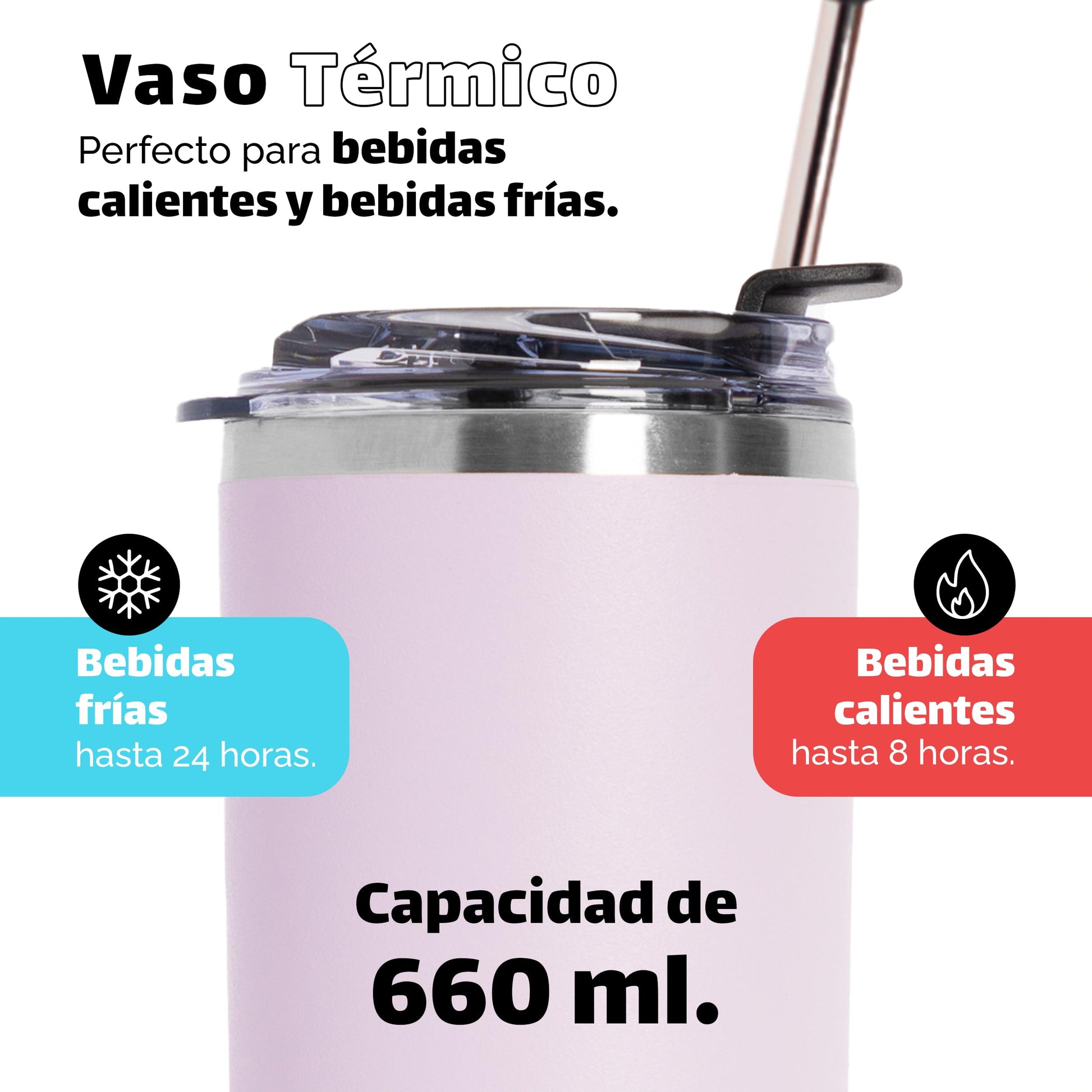 Vaso Térmico NORDAY Lavanda de Acero Inoxidable Antiderrame Doble Pared 22 oz 660 ml para Mujer y Hombre