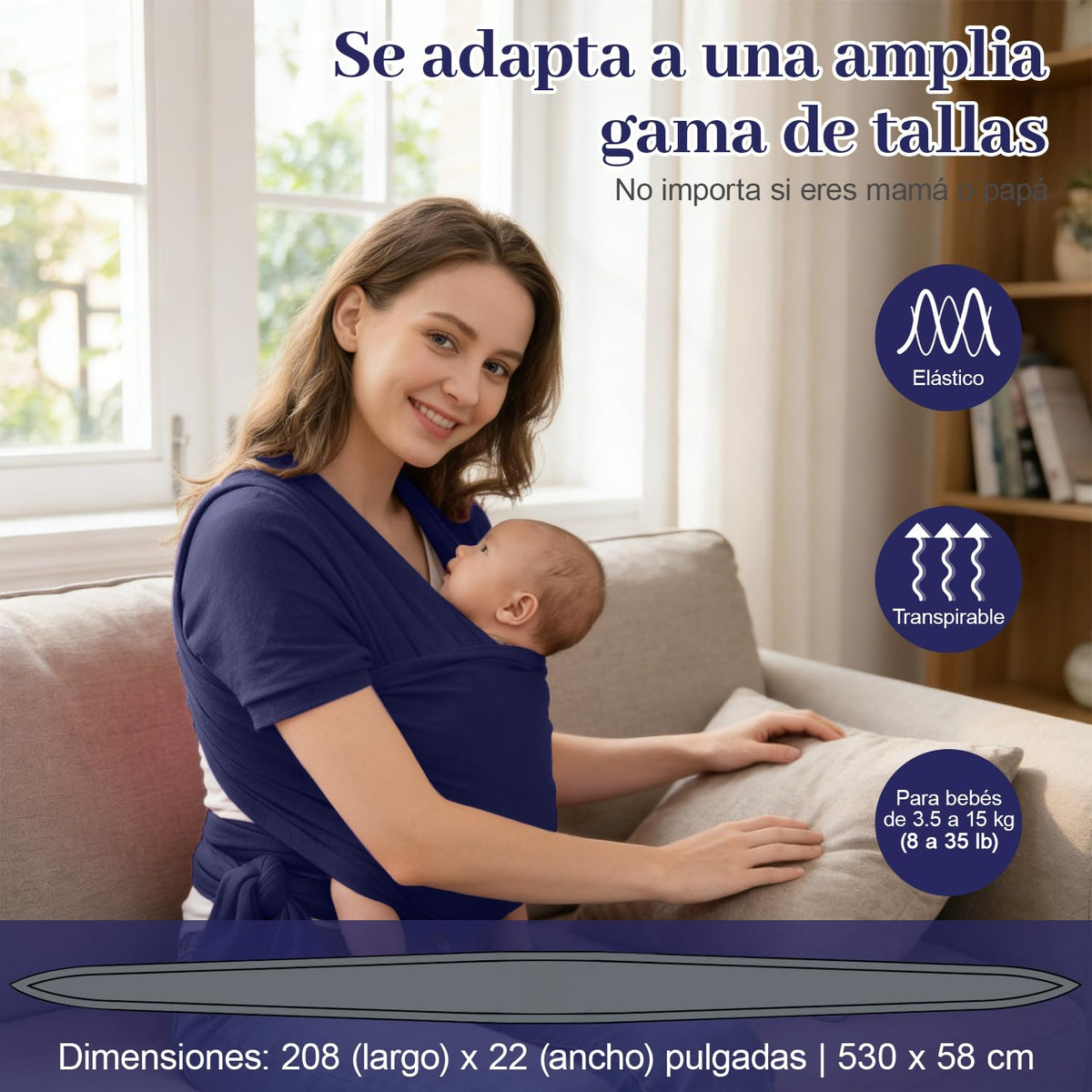 Niños Portador, 1 Pieza ajustable Niños Portador, Fular Elástico para Bebé y Recién Nacido Ergonómico, Hasta 10Kg (Azul marino)