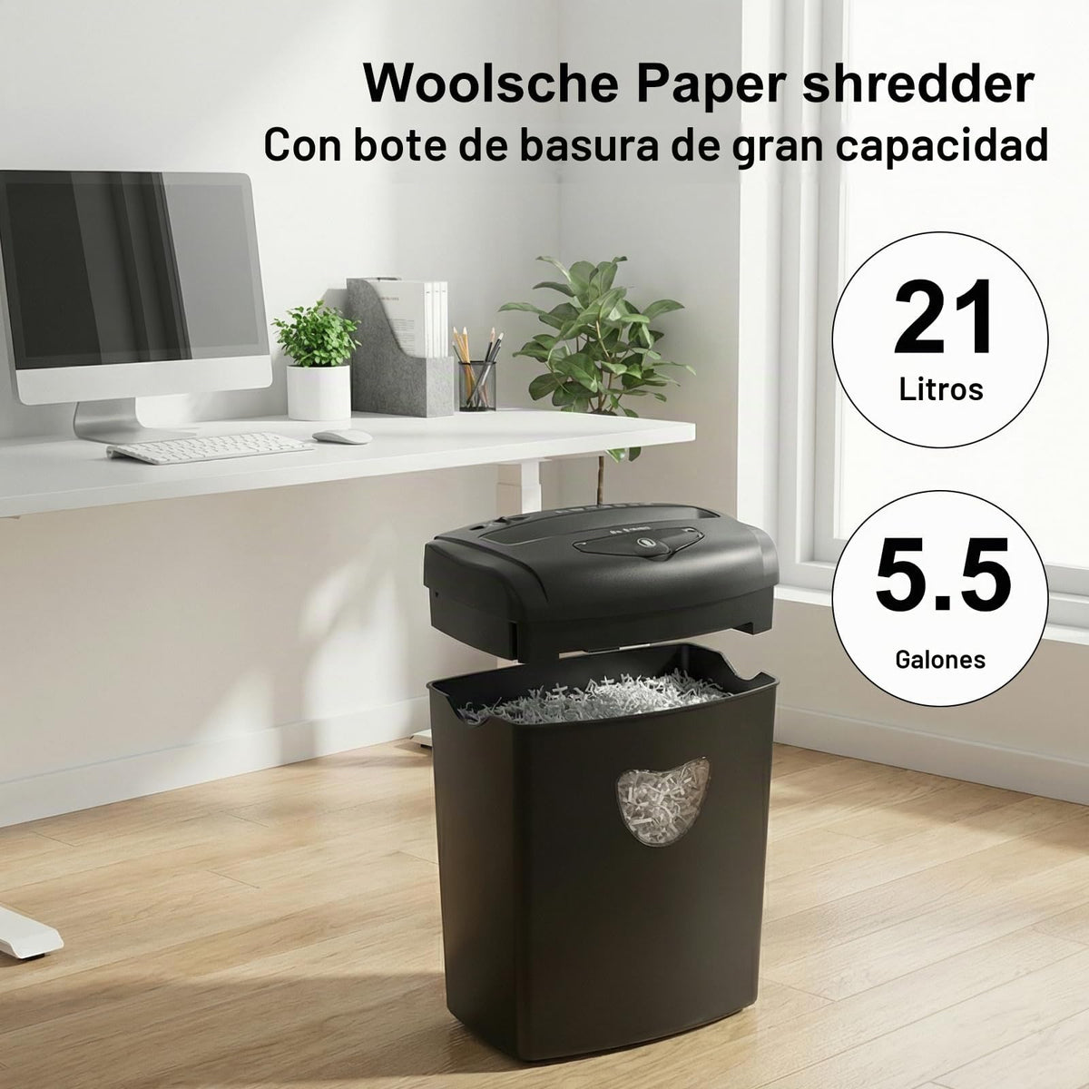 Trituradora de Papel Woolsche Negra 12 Hojas Corte Cruzado Seguridad P-4