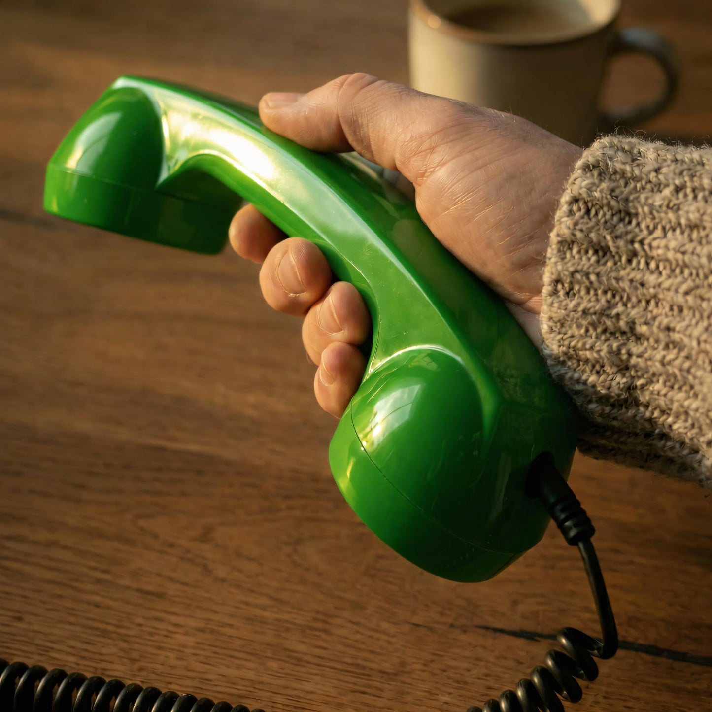Opis Technology - Teléfono micro retro de los años 60 para teléfonos inteligentes, receptor con cable con enchufe de 3,5 mm y adaptador USB-C, para Android, tabletas y computadoras (verde)
