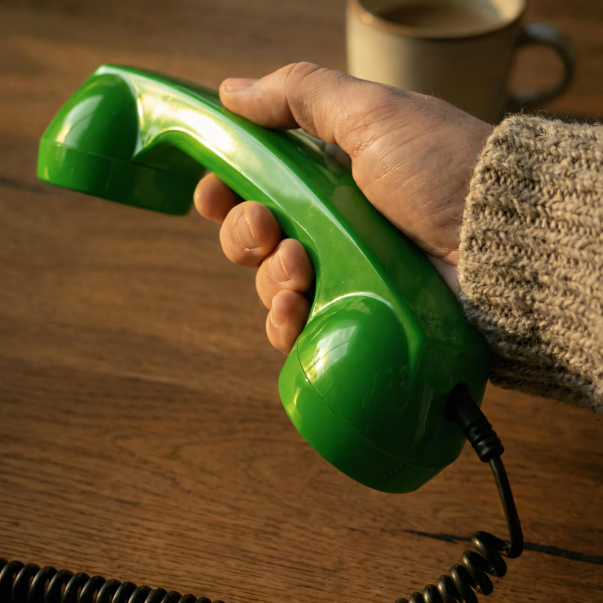 Opis Technology - Teléfono micro retro de los años 60 para teléfonos inteligentes, receptor con cable con enchufe de 3,5 mm y adaptador USB-C, para Android, tabletas y computadoras (verde)