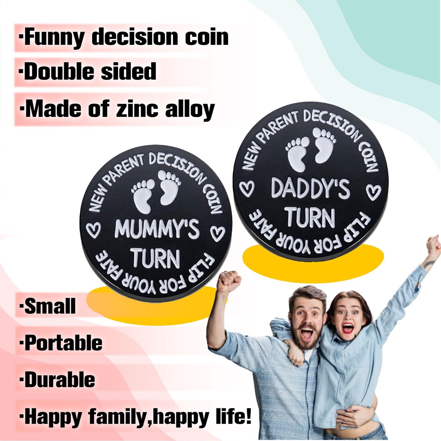 Regalos de baby shower, monedas de decisión de doble cara para nueva mamá y papá, divertidos regalos para recién nacidos, regalos para padres nuevos para parejas, regalos posparto para mamá, artículos esenciales para mamá