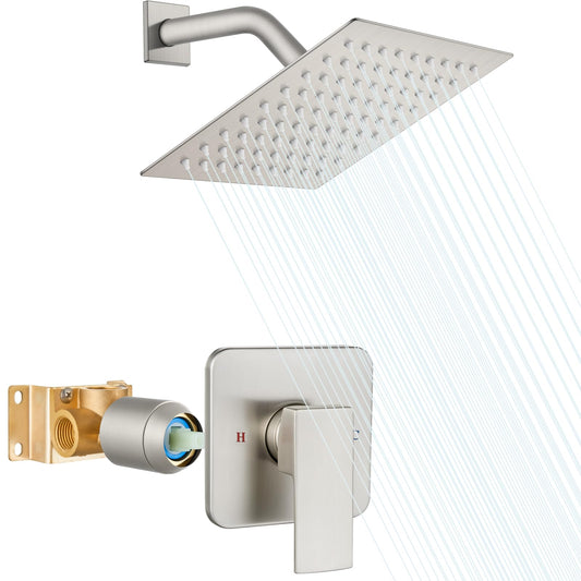 Heyalan Juego de cabezal de ducha y asa, juego de llave de ducha cuadrado para baño, sistema de ducha de lluvia de acero inoxidable, kit de molduras de ducha de una función, válvula de rosca hembra,