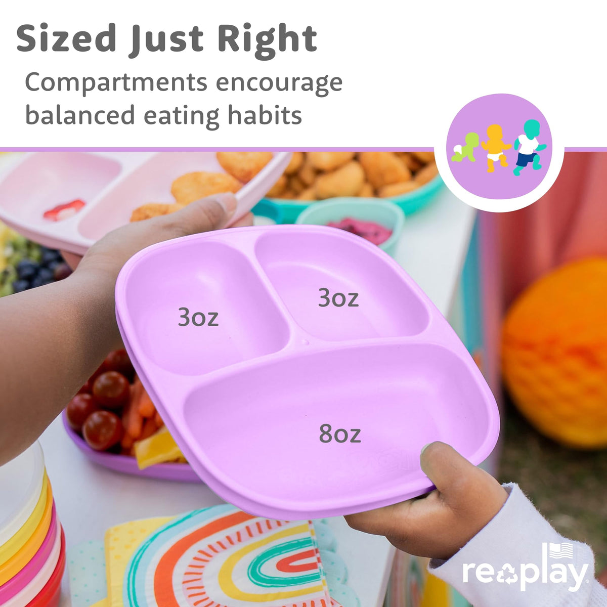 Re-Play Juego de platos y utensilios divididos de 3 x 3 pulgadas, juego de tenedores y cucharas para niños pequeños, apto para lavaplatos y microondas, fabricado en Estados Unidos, sirena