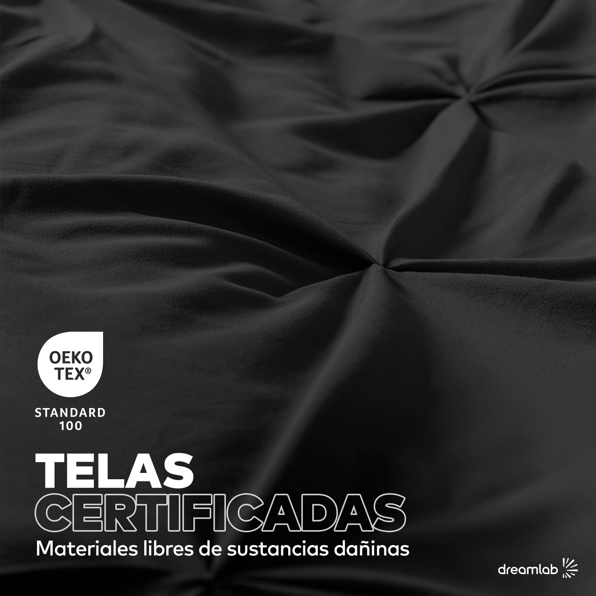 Dreamlab Juego Edredón Acolchado Reversible, Elegantes Pliegues, Ultra Suave, Hipoalergénico, Incluye 1 Funda de Almohada, Ideal para Todo el Año. Set 3 Pzas, Tamaño Individual 162x223cm, Negro