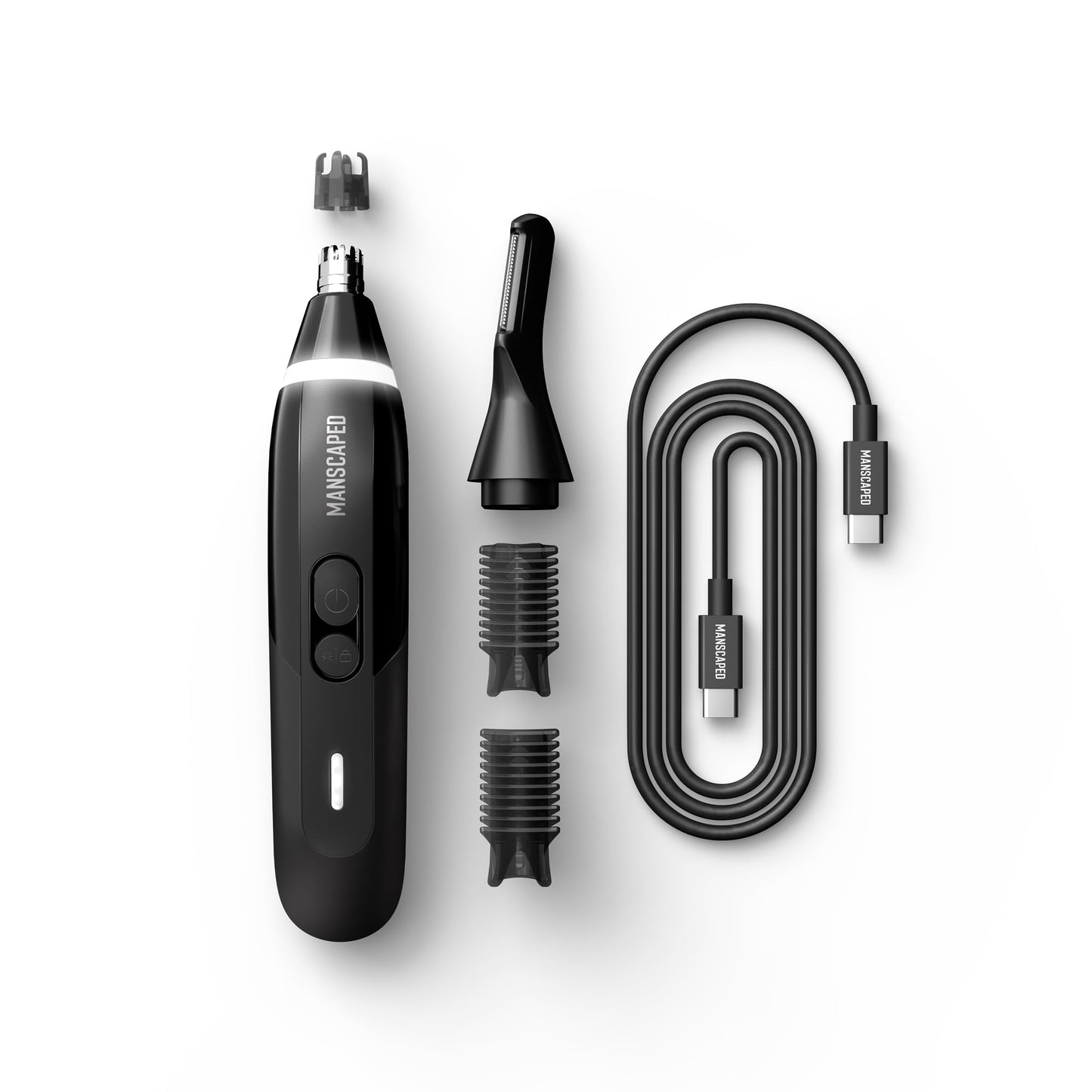 MANSCAPED Weed Whacker 3.0 PRO - Cortadora eléctrica para nariz, orejas y cejas, sistema SkinSafe de doble cabeza, foco LED, impermeable, recargable, bloqueo de viaje, accesorio para peine de cejas
