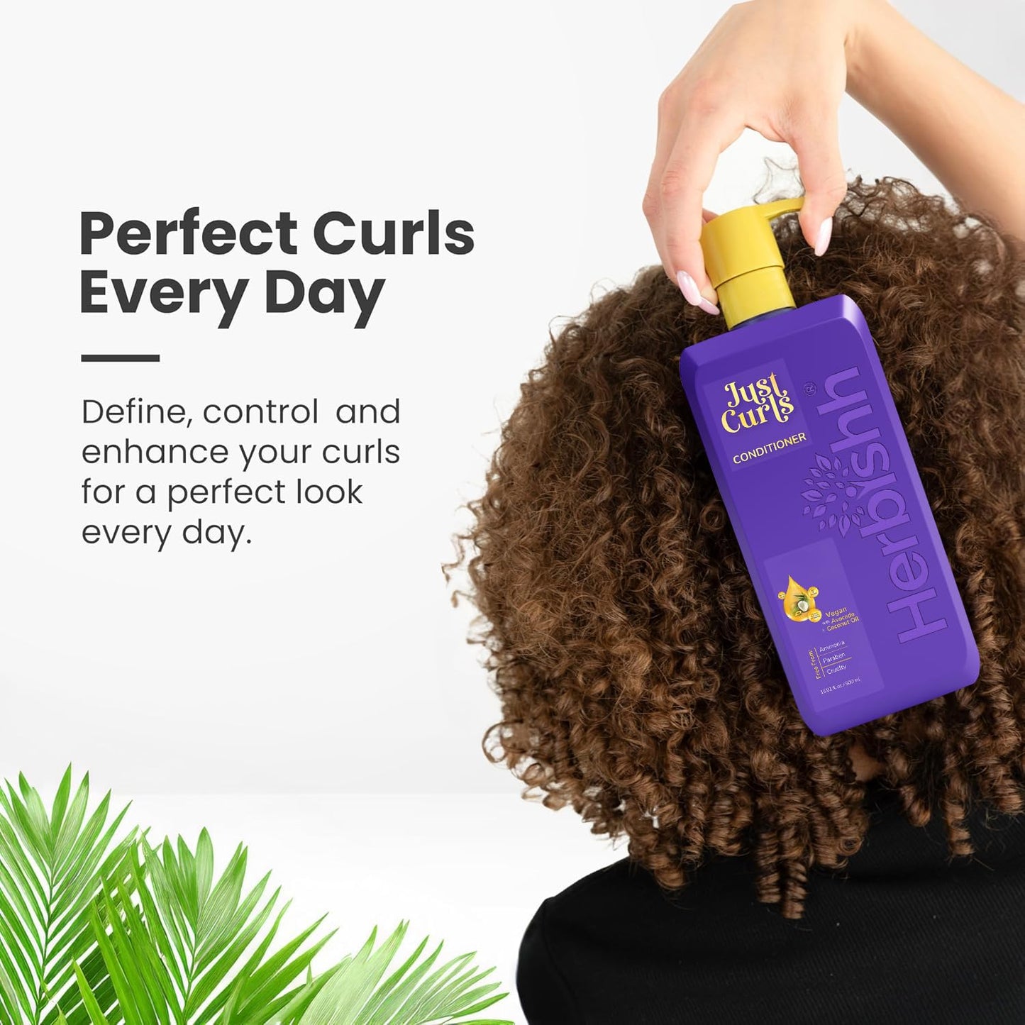 Set Shampoo y Acondicionador Herbishh Just Curls con Aceite de Coco y Aguacate – Fórmula Vegana sin Sulfatos | Nutrición, Hidratación y Definición para Cabello Rizado y Ondulado