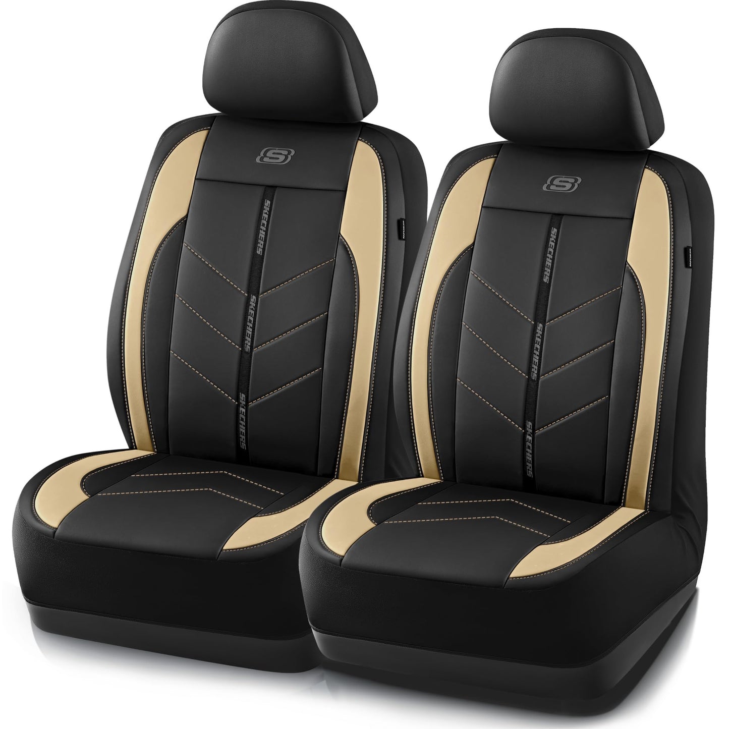 Skechers Fundas de asiento de coche, lujosas fundas de asiento de cuero sintético, protector de asiento de coche impermeable antideslizante para asientos delanteros, accesorios de coche compatibles