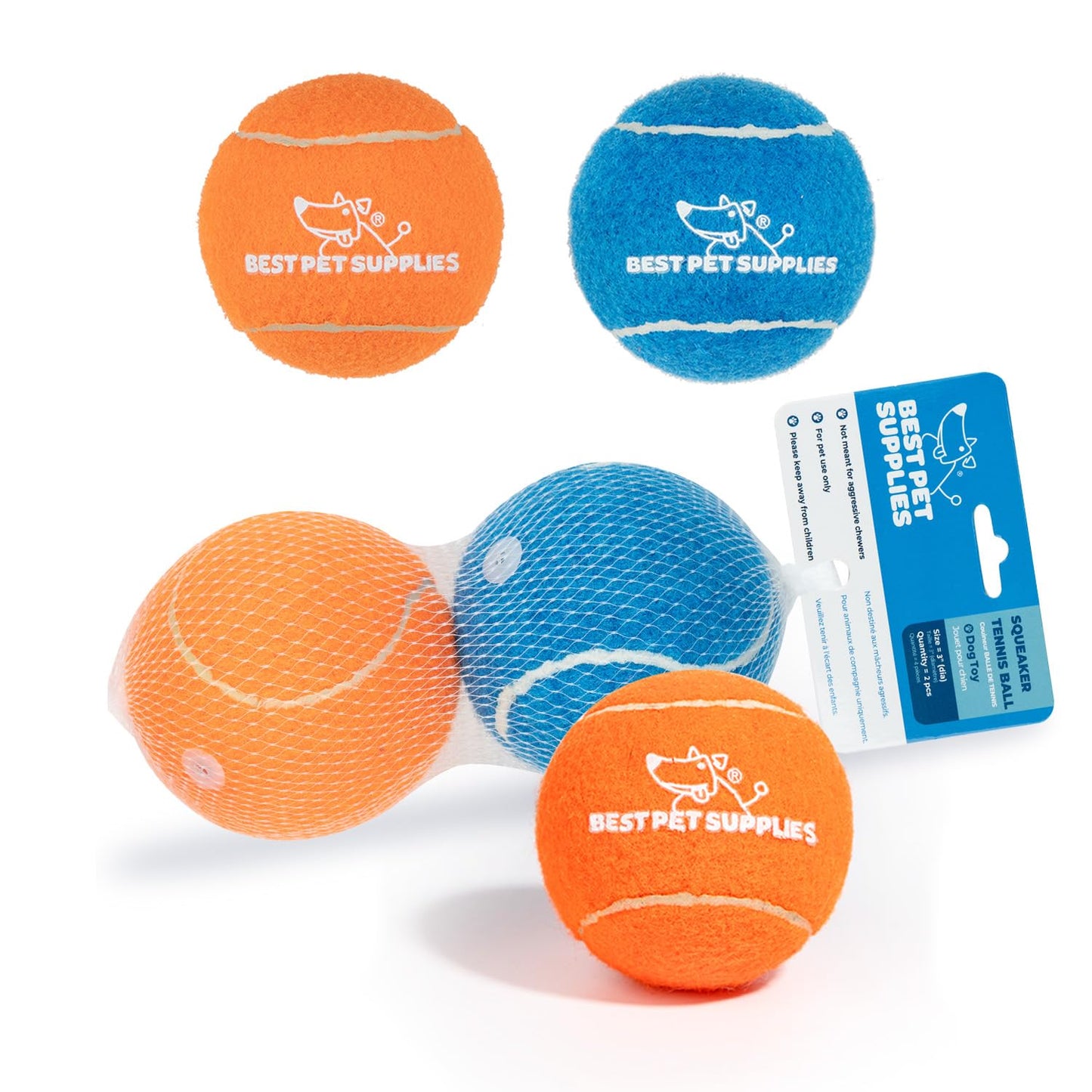 Best Pet Supplies - Pelotas de Tenis chirriantes para Perros, Paquete de 2, Juguetes interactivos de Alta Resistencia para lanzar y Buscar, apoya el Ejercicio y el Entrenamiento de Comportamiento