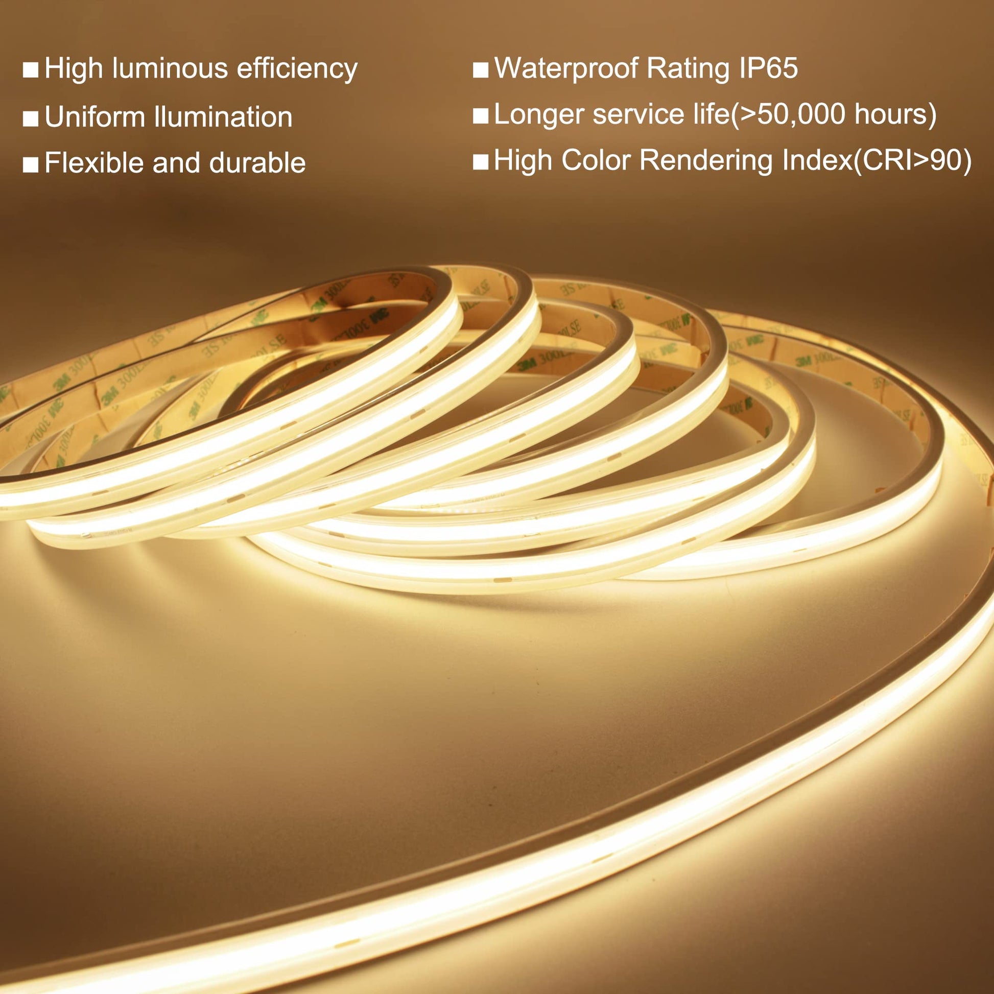 Tira de Luz LED Pandery Blanco Cálido CRI90+ para Baño, Piscina y Jardín