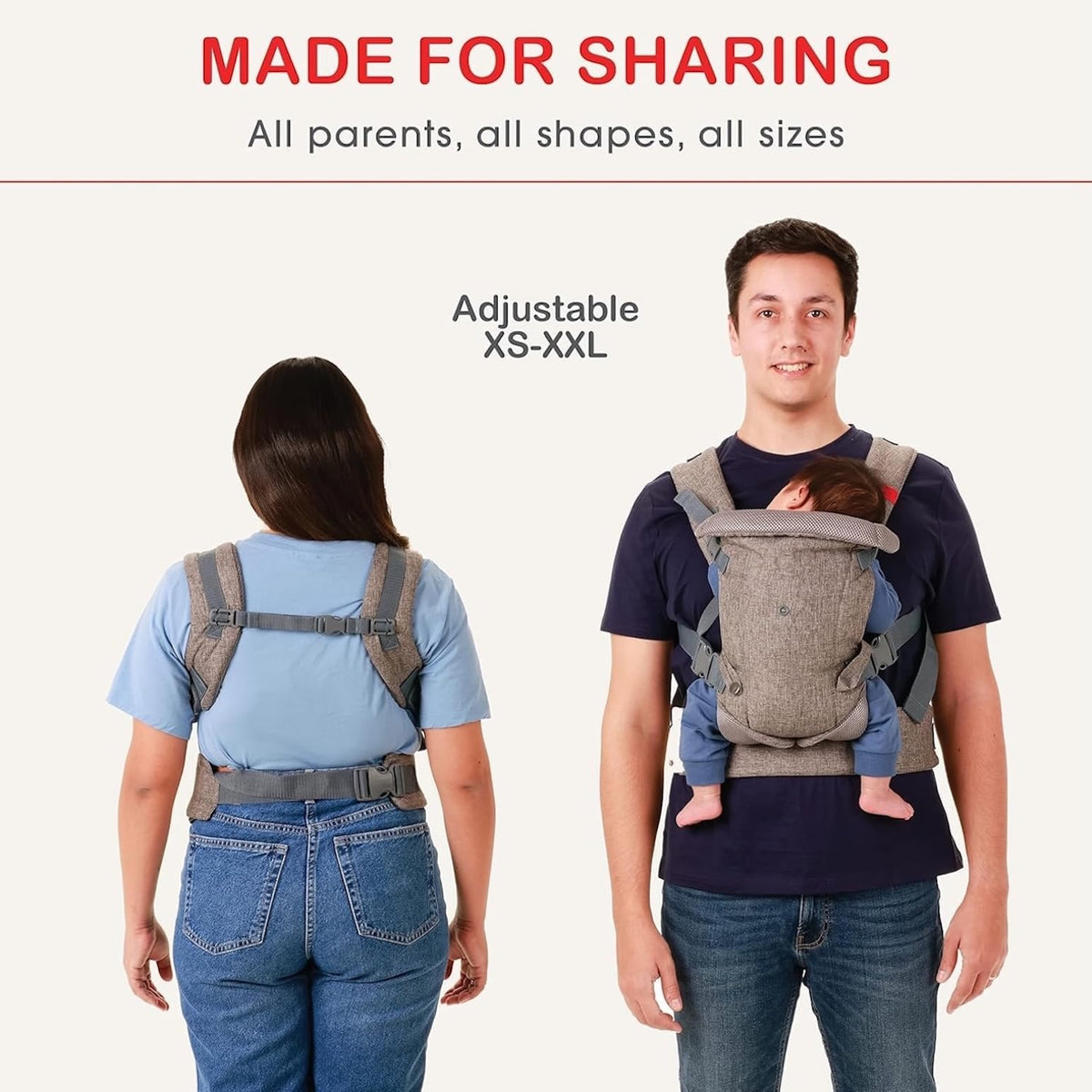 YOU+ME Portabebés 4 en 1 para recién nacidos y niños pequeños – Portabebés para todas las posiciones, portabebés de transporte delantero y trasero, incluye babero bandana 2 en 1 – Portabebés para 4-14 kg (malla negra)