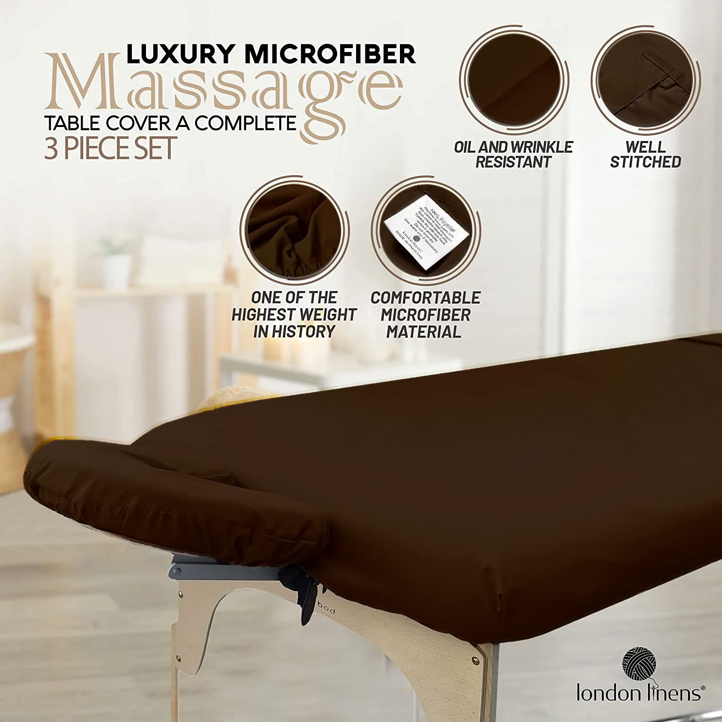 LONDON LINENS - Sábanas de microfibra suave de 3 piezas, superligeras, resistentes a las manchas y a las arrugas, incluye funda de mesa, sábana bajera ajustable y funda de reposacarros (Mocha)